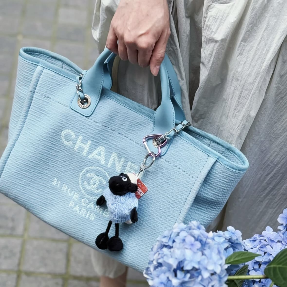 Chanel Deauville Beach Tote Bag Light Blue S Size - Image 3