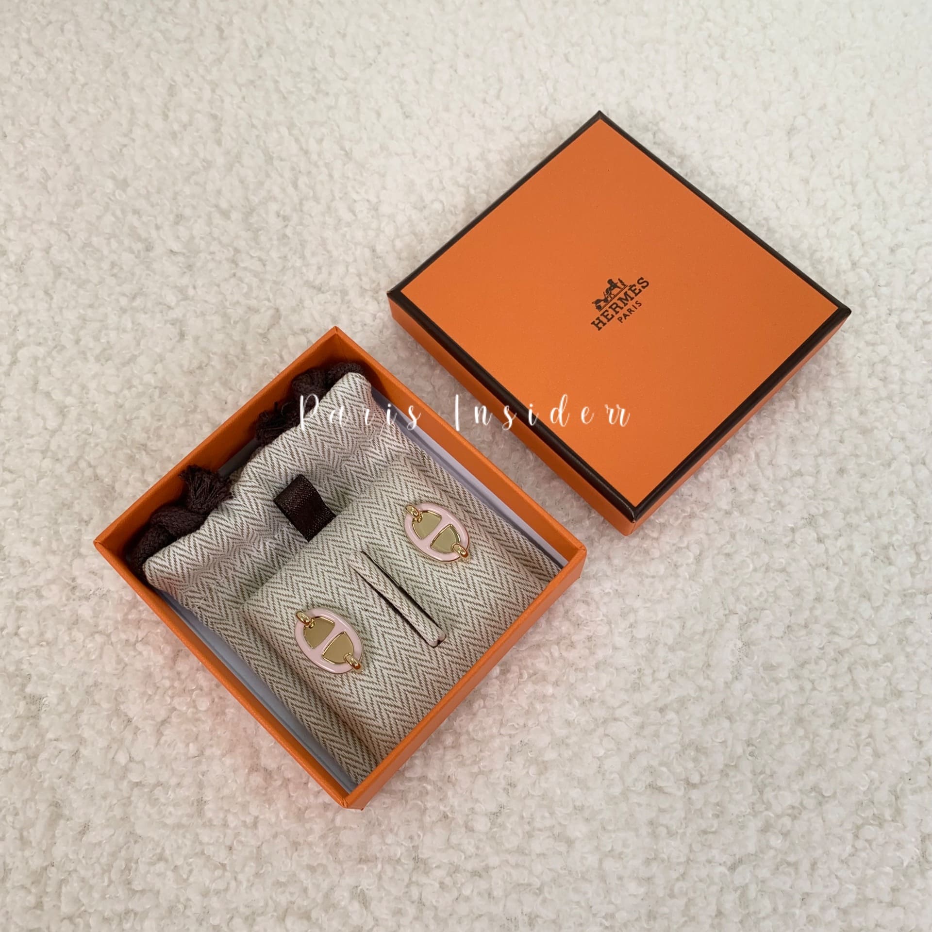 Hermes Mini Maillon Earrings Rose Candeur GHW