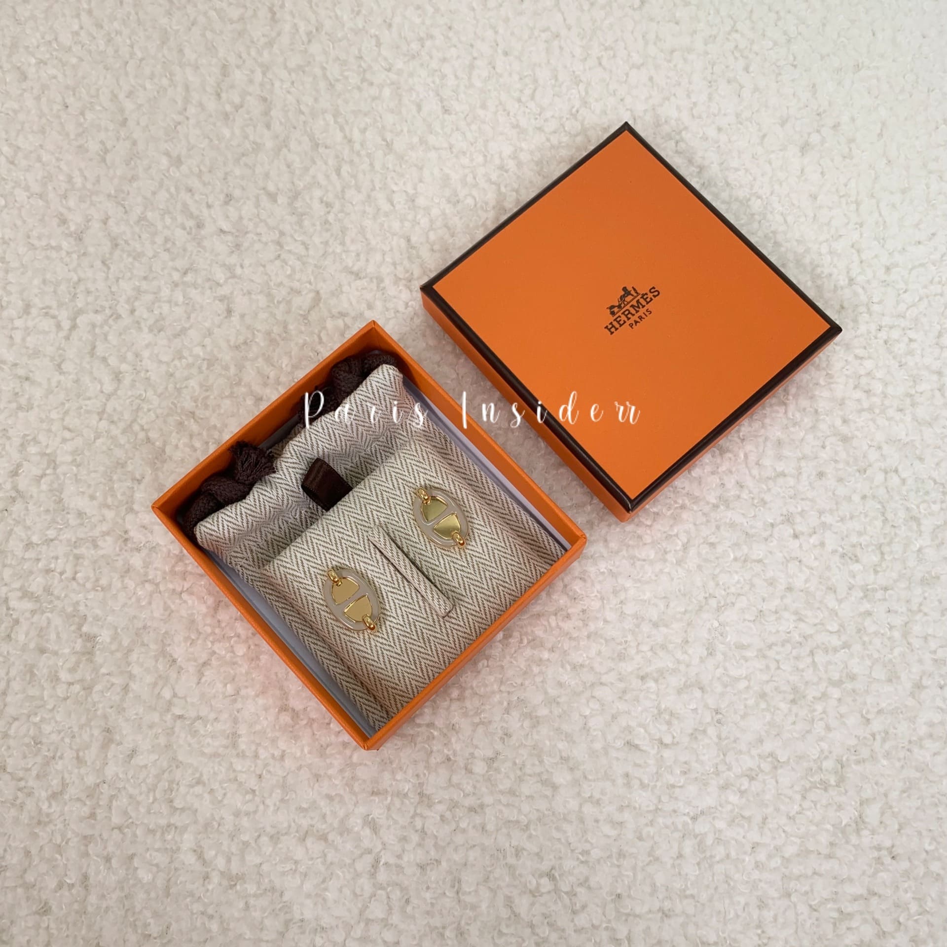 Hermes Mini Maillon Earrings Marron Glace GHW