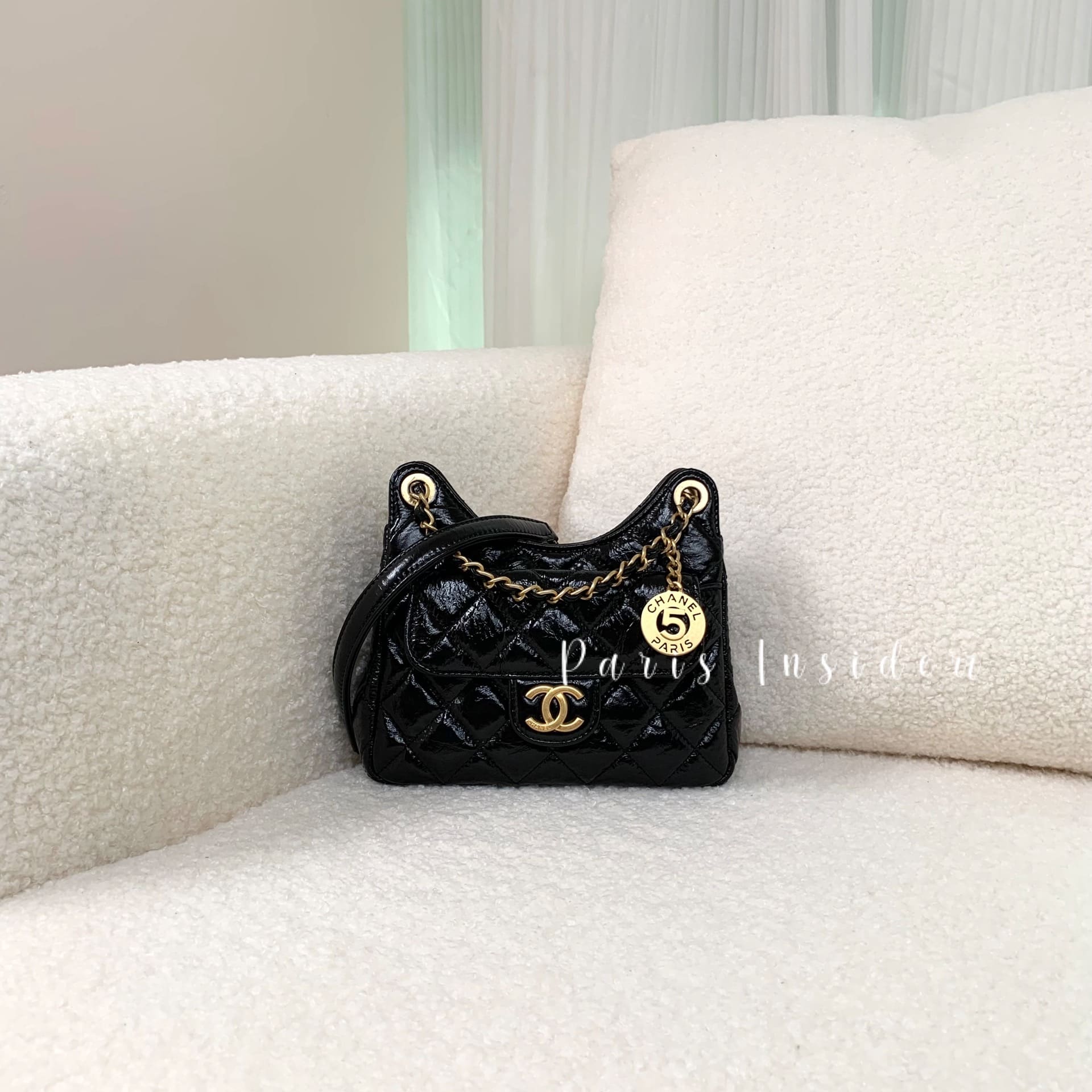 Chanel Wavy Hobo Bag Black S size