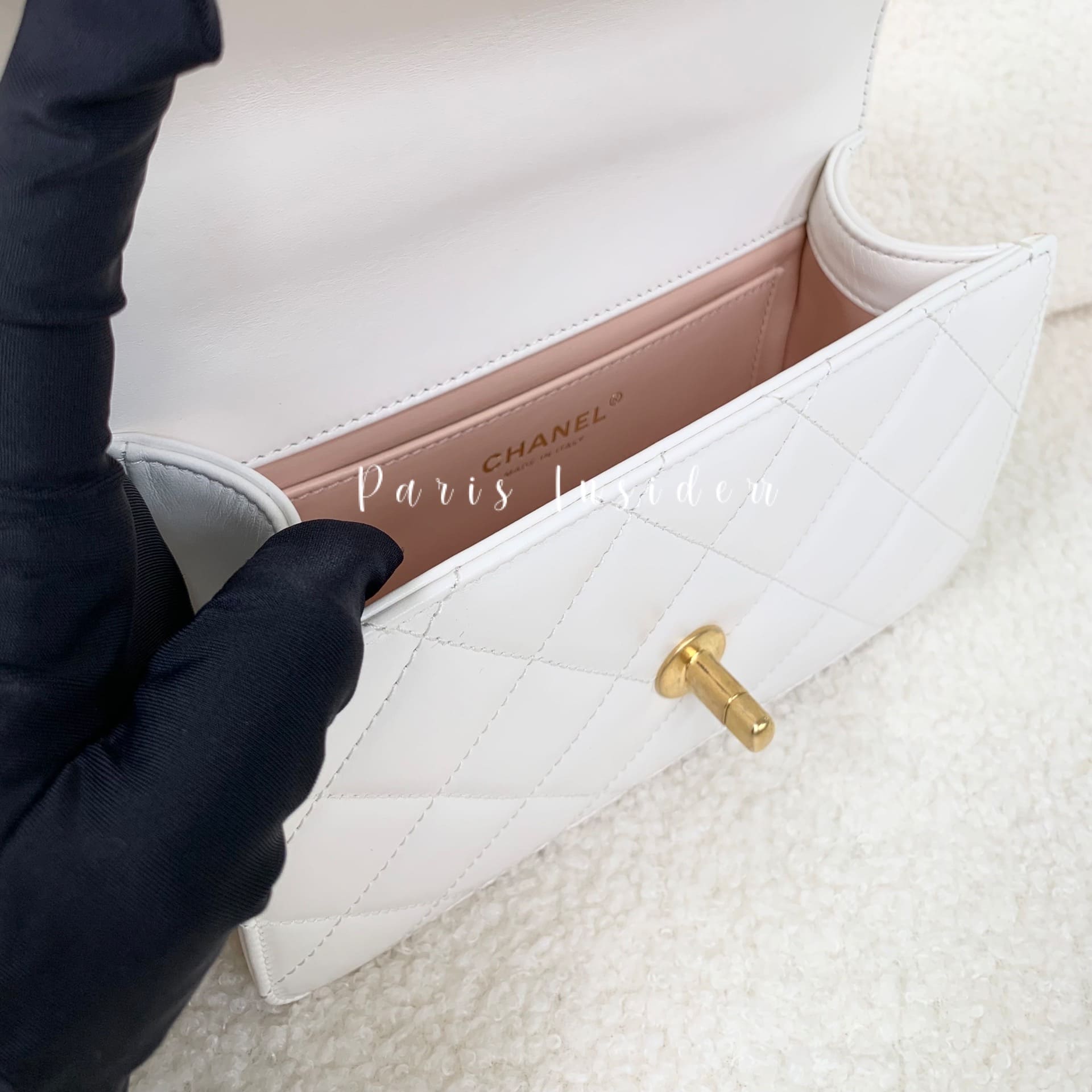 Chanel 19cm Double Gold Ball Flag Bag White With Pink Inner Color - Image 2