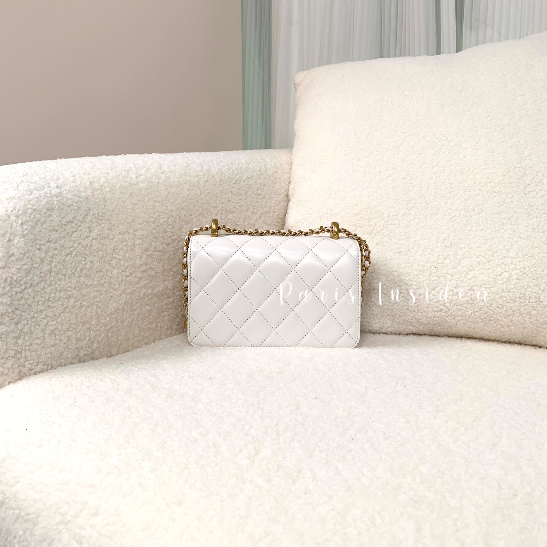 Chanel 19cm Double Gold Ball Flag Bag White With Pink Inner Color - Image 3