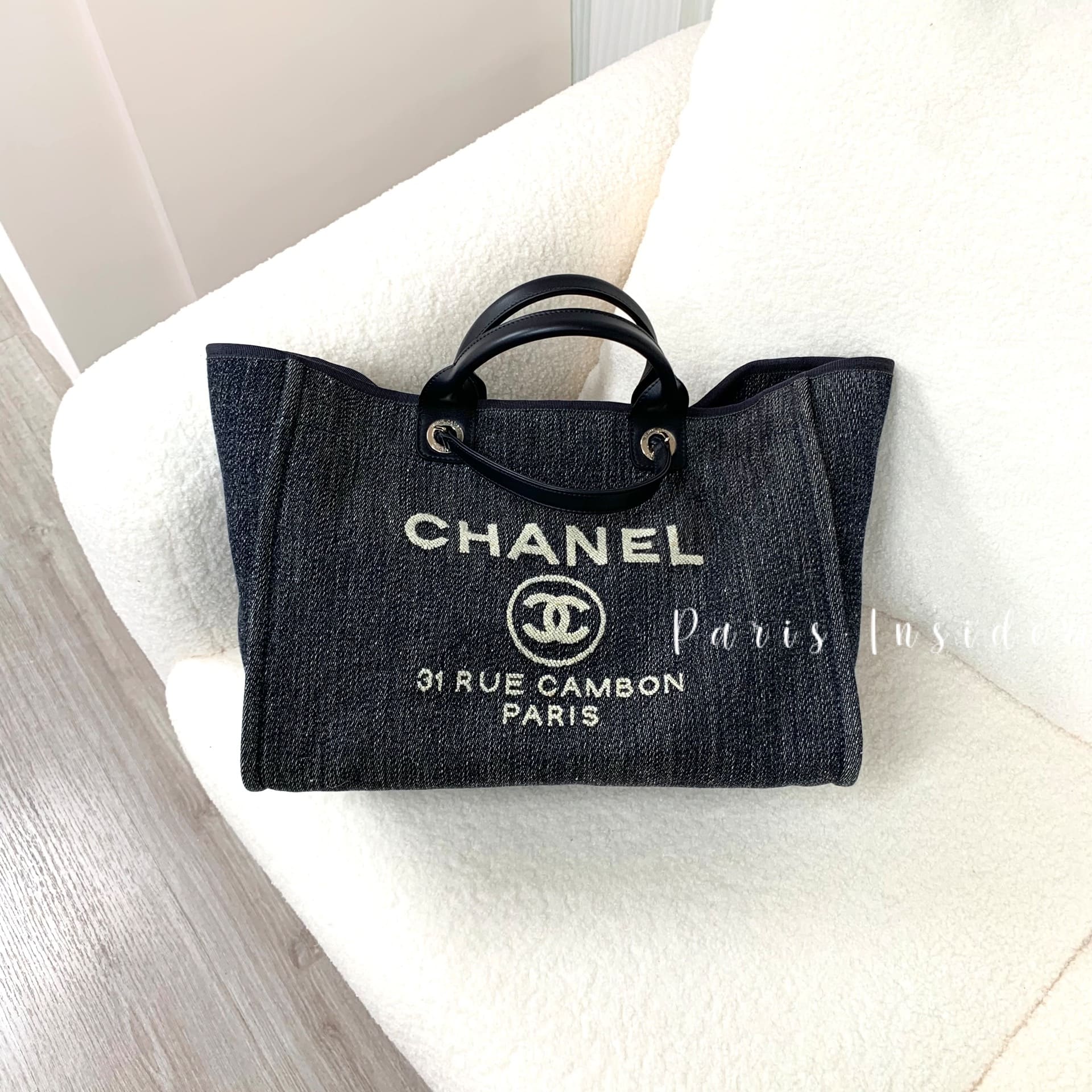 Chanel Deauville Beach Tote Bag Dark Denim M Size