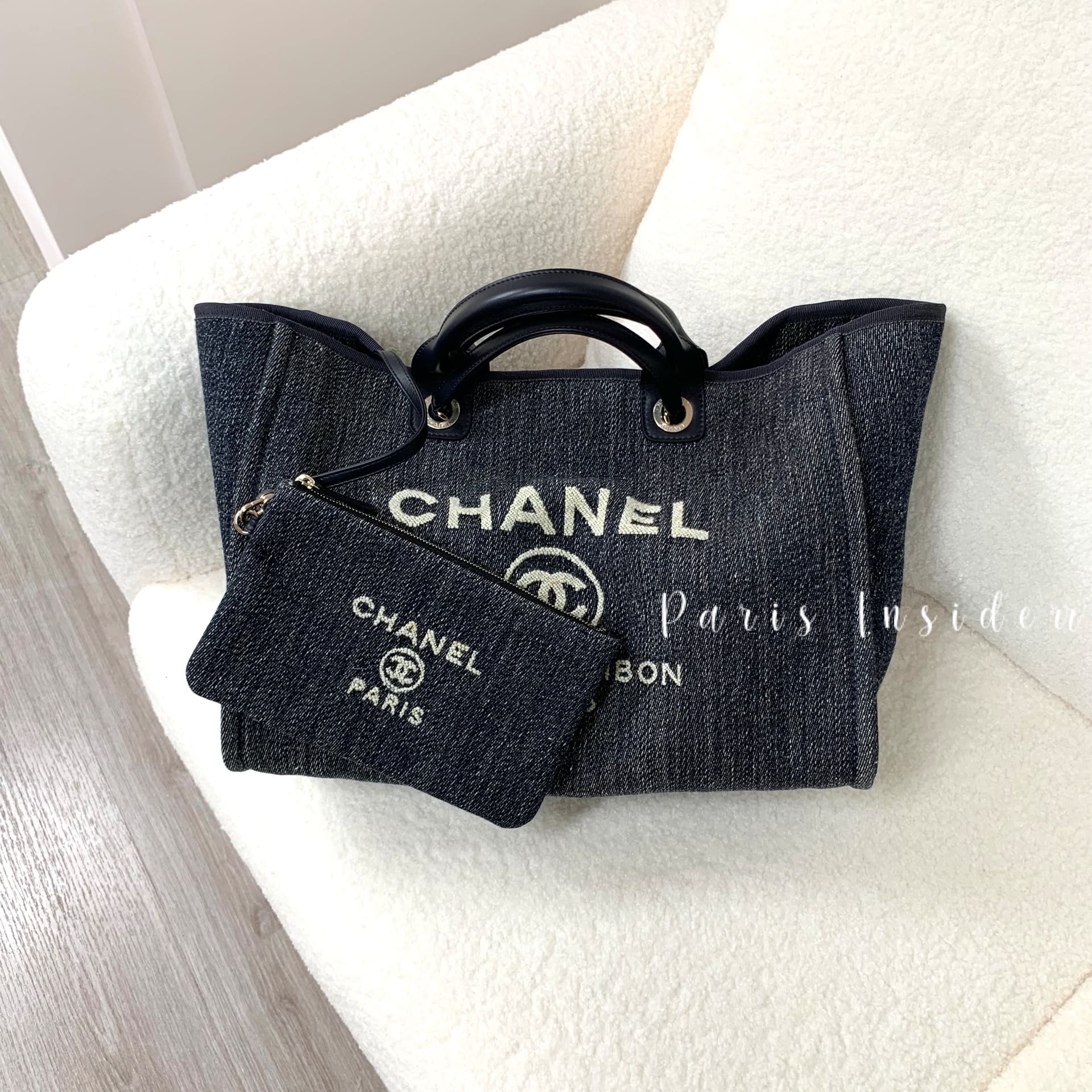 Chanel Deauville Beach Tote Bag Dark Denim M Size - Image 2