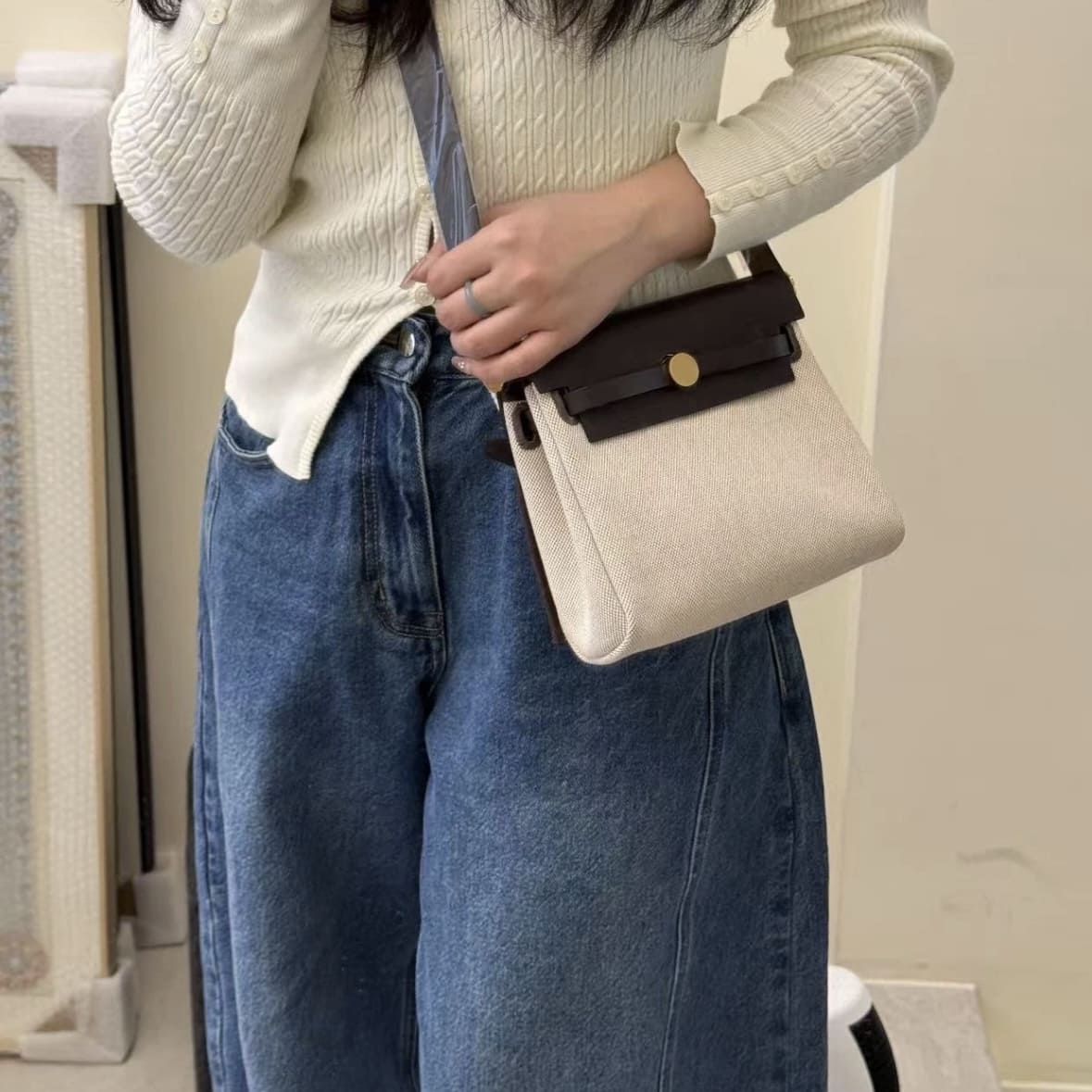 Hermes Mini Herbag Canvans With Ebene GHW - Image 4