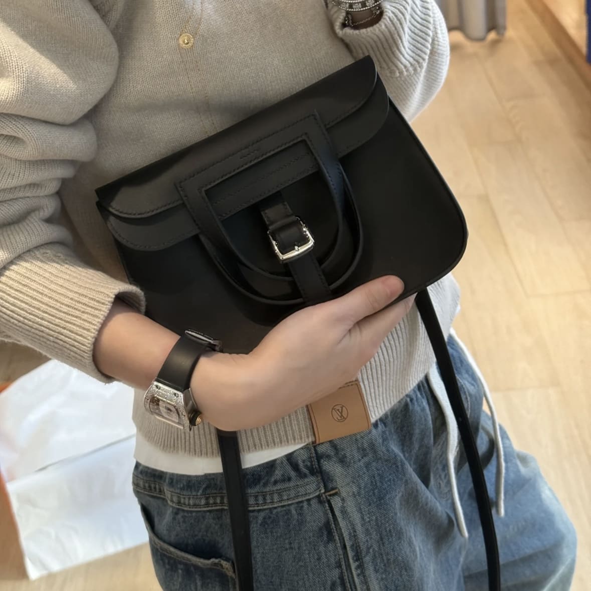 Hermes Mini Halzan Noir PHW - Image 3
