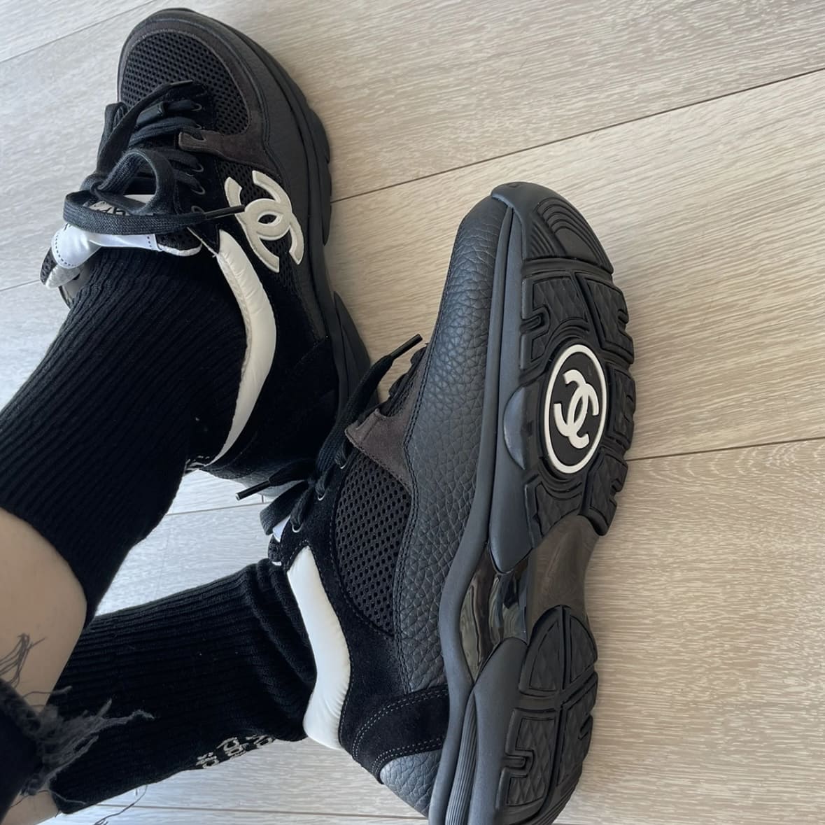 Chanel CC Logo Black Mesh Sneakers - Image 6