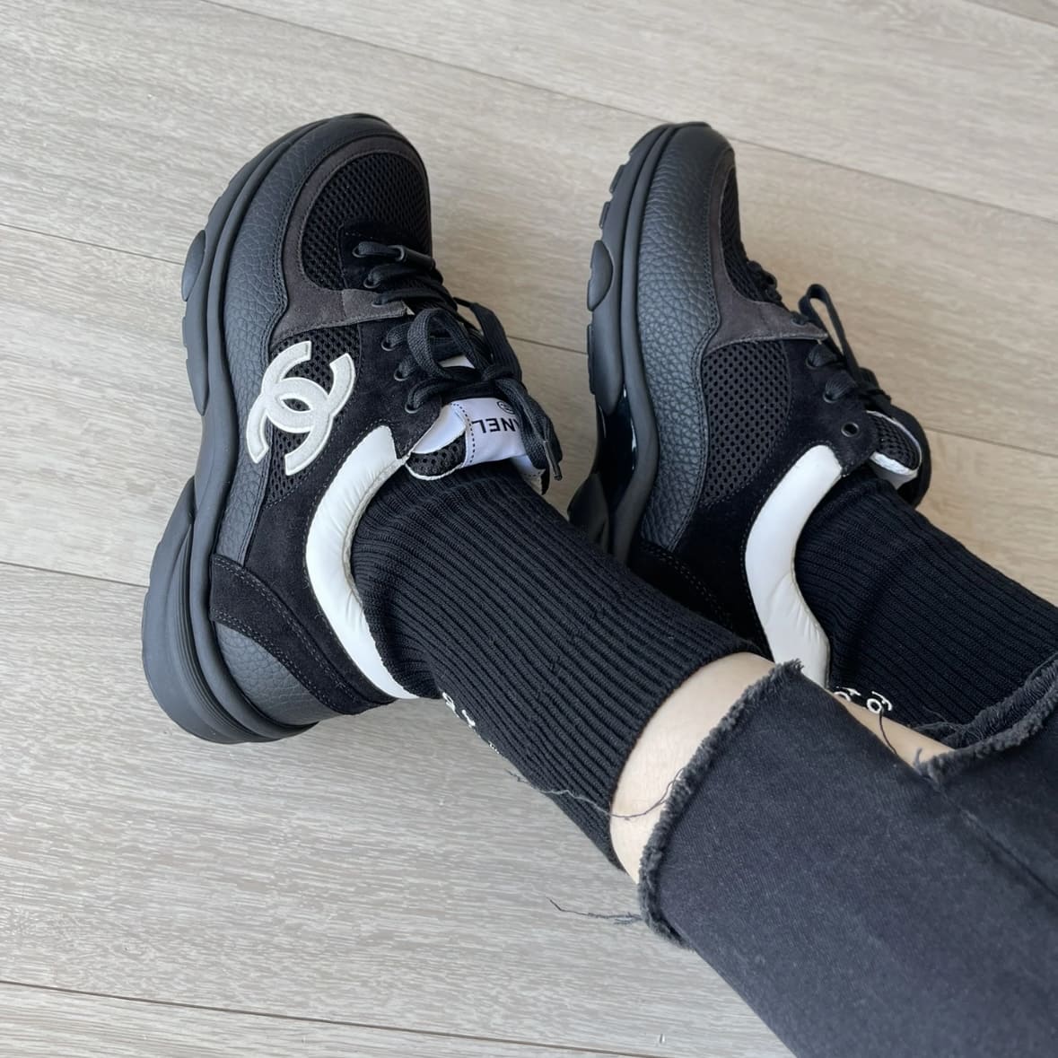 Chanel CC Logo Black Mesh Sneakers - Image 5