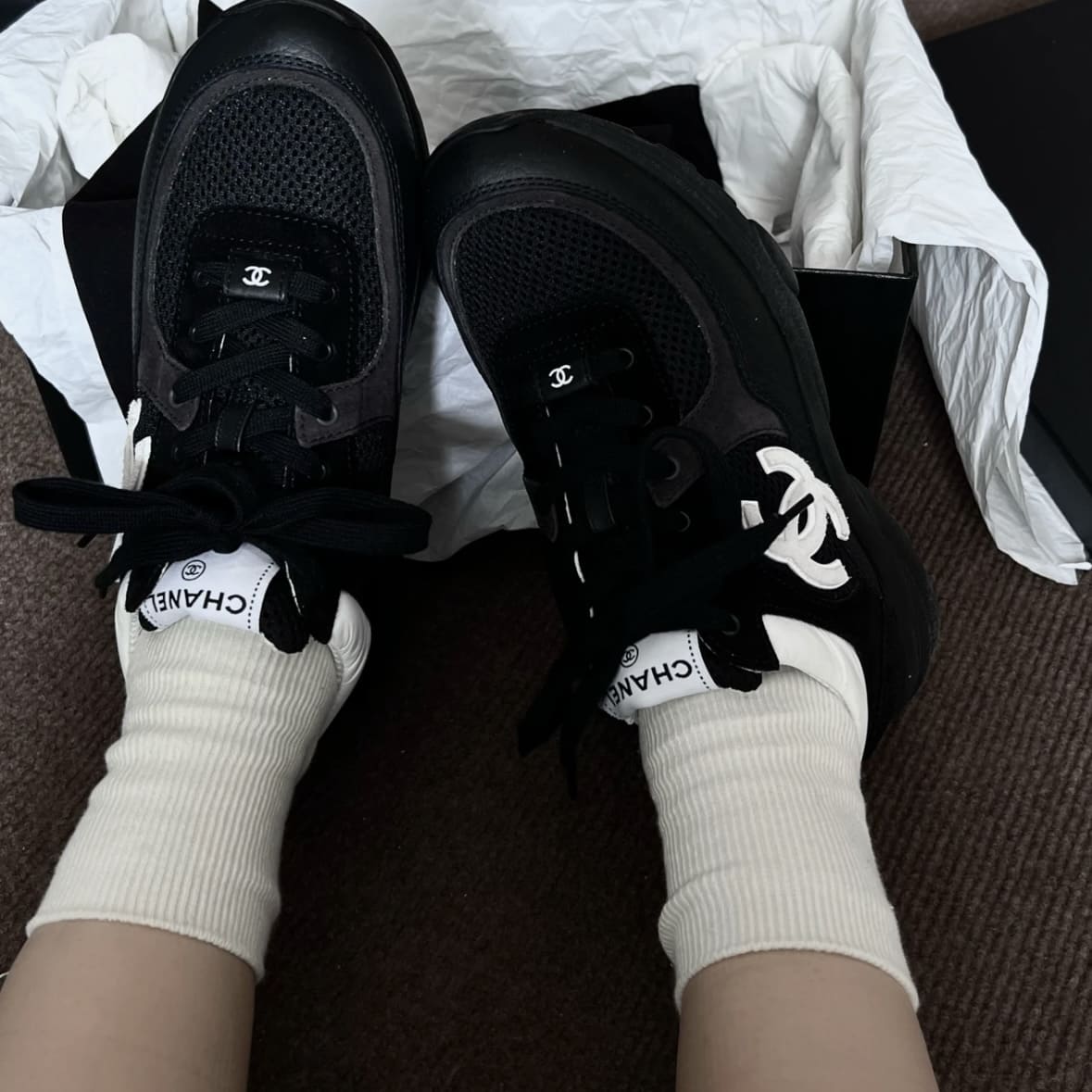 Chanel CC Logo Black Mesh Sneakers - Image 4
