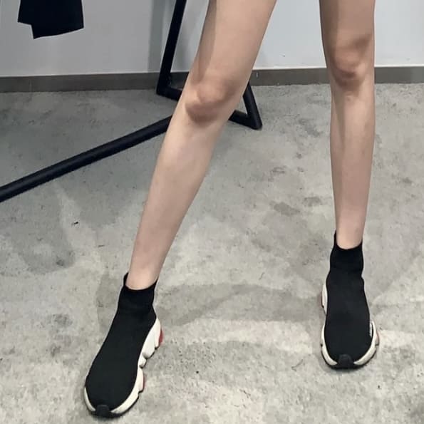 Balenciaga Speed 2.0 Recycled Knit Sneakers Black Red Sole - Image 5