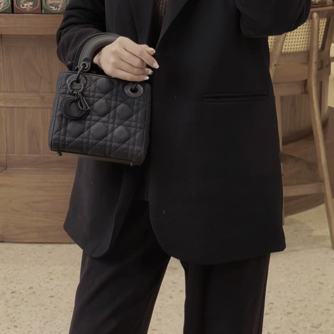 Mini Lady Dior Black Ultramatte Cannage Bag - Image 3