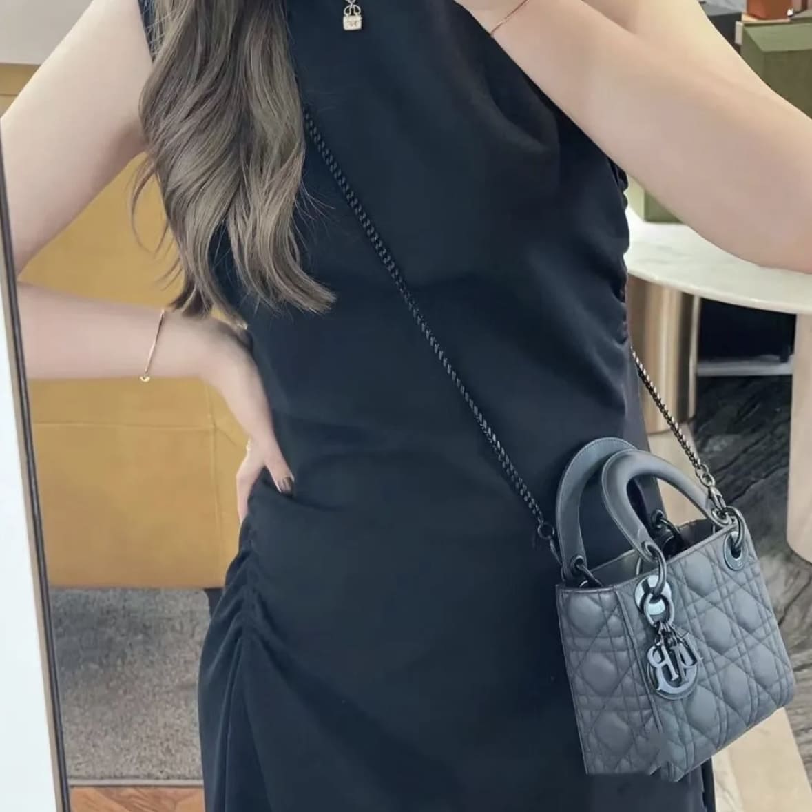 Mini Lady Dior Black Ultramatte Cannage Bag - Image 5
