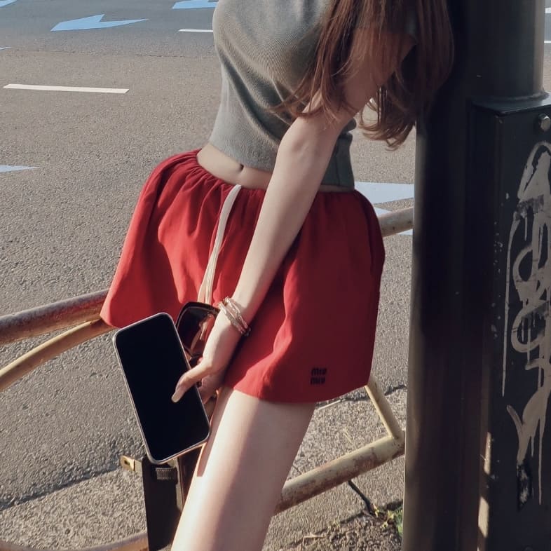 Miu Miu Scarlet Poplin Miniskirt - Image 2