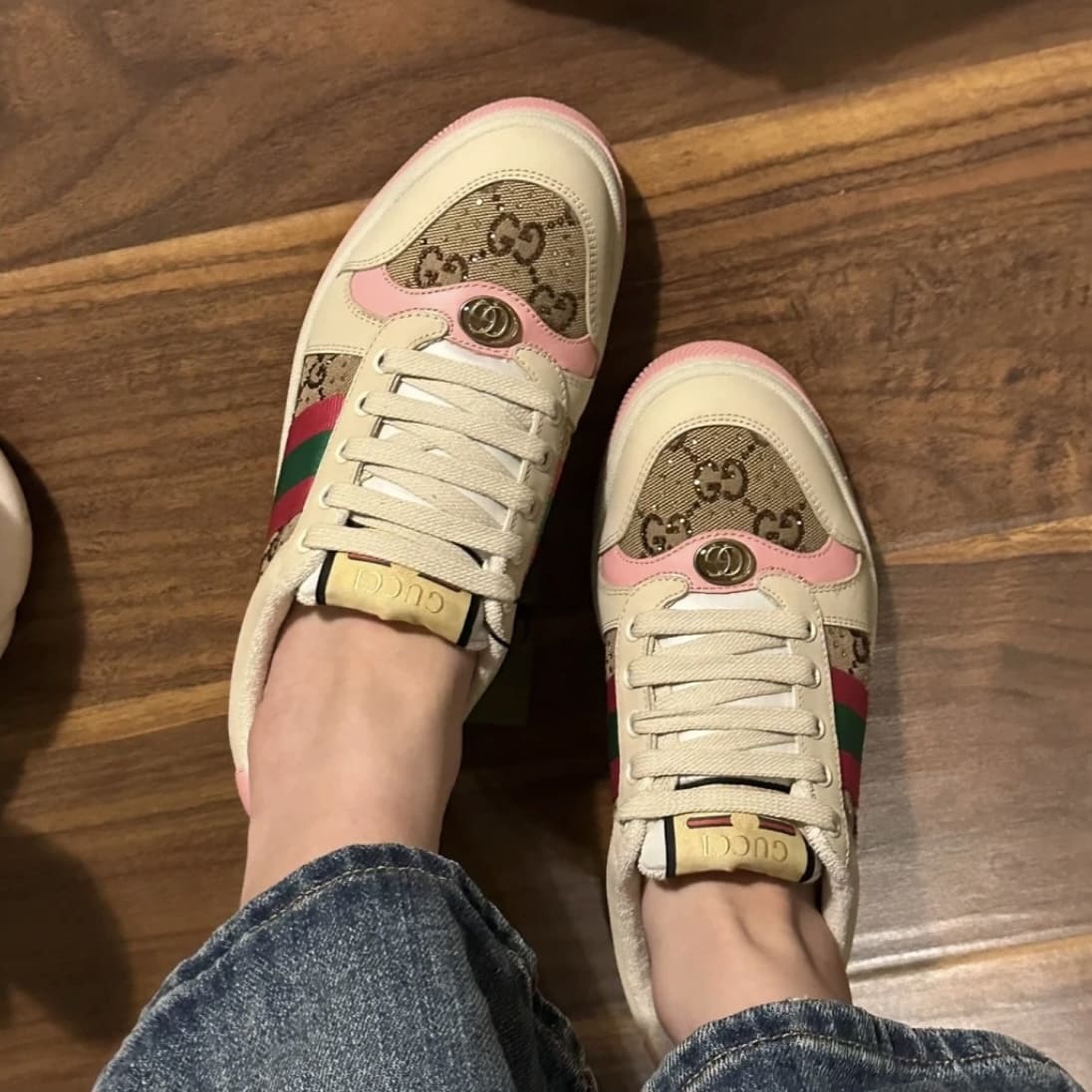 Gucci Screener Crystals Sneakers - Beige And Ebony 米色拼烏木 - Image 4
