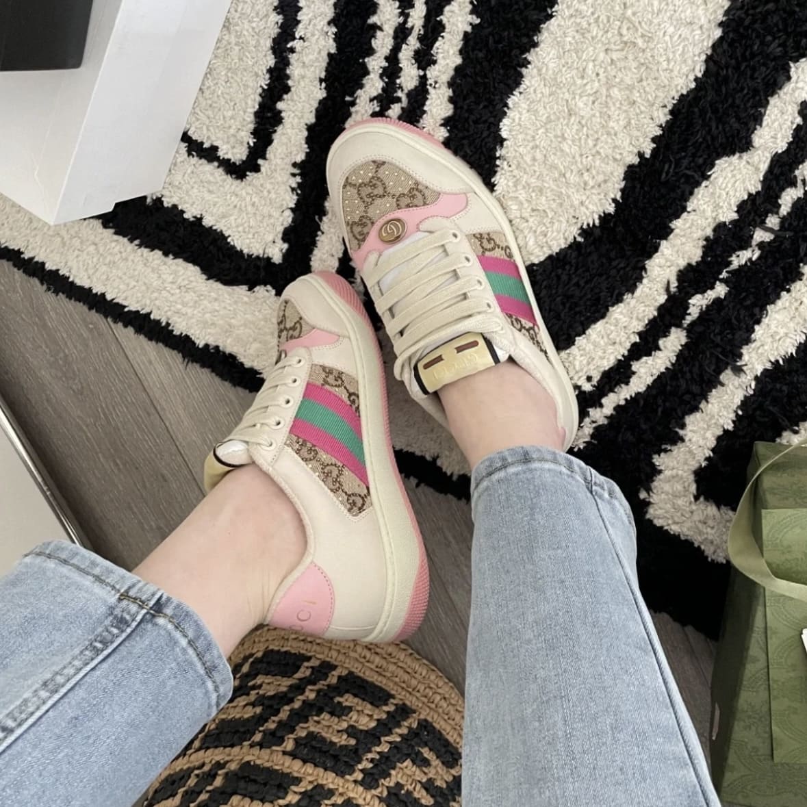 Gucci Screener Crystals Sneakers - Beige And Ebony 米色拼烏木 - Image 5