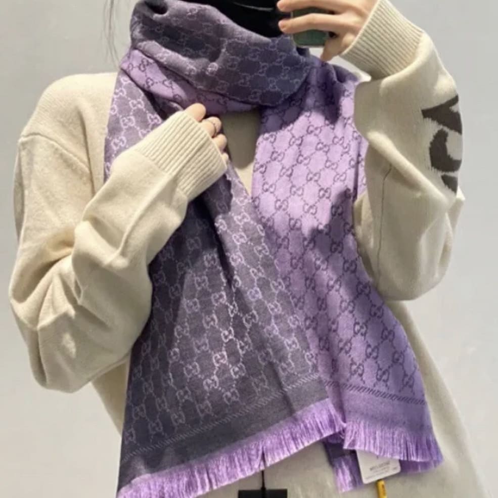 Gucci GG Wool Scarf - Grey And Purple 灰紫 - Image 4