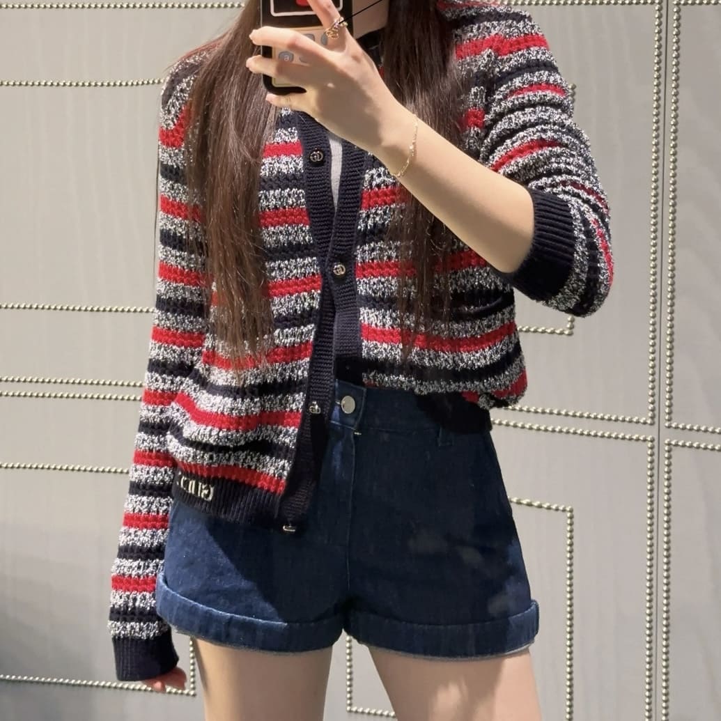 Gucci Striped Cotton Cardigan With Intarsia - Navy And Red 海軍藍拼紅色 - Image 5