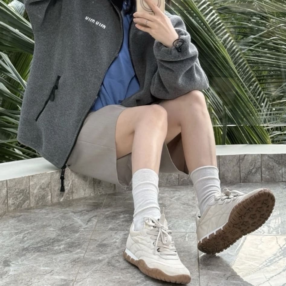 Miu Miu Tyre Technical Fabric And Suede Sneakers - Ivory 象牙白 - Image 6