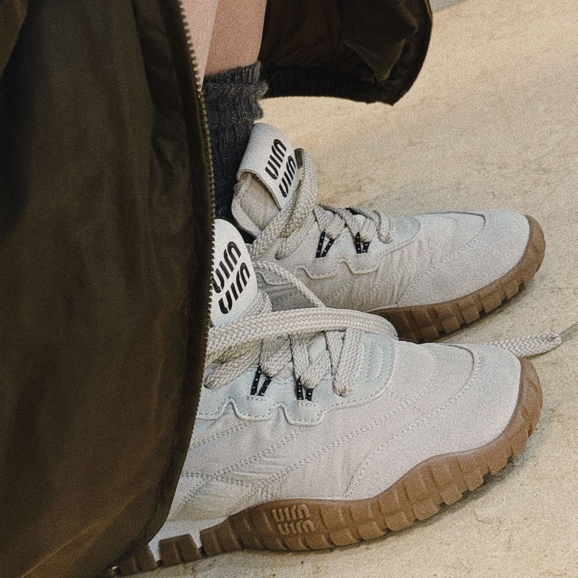 Miu Miu Tyre Technical Fabric And Suede Sneakers - Ivory 象牙白 - Image 5