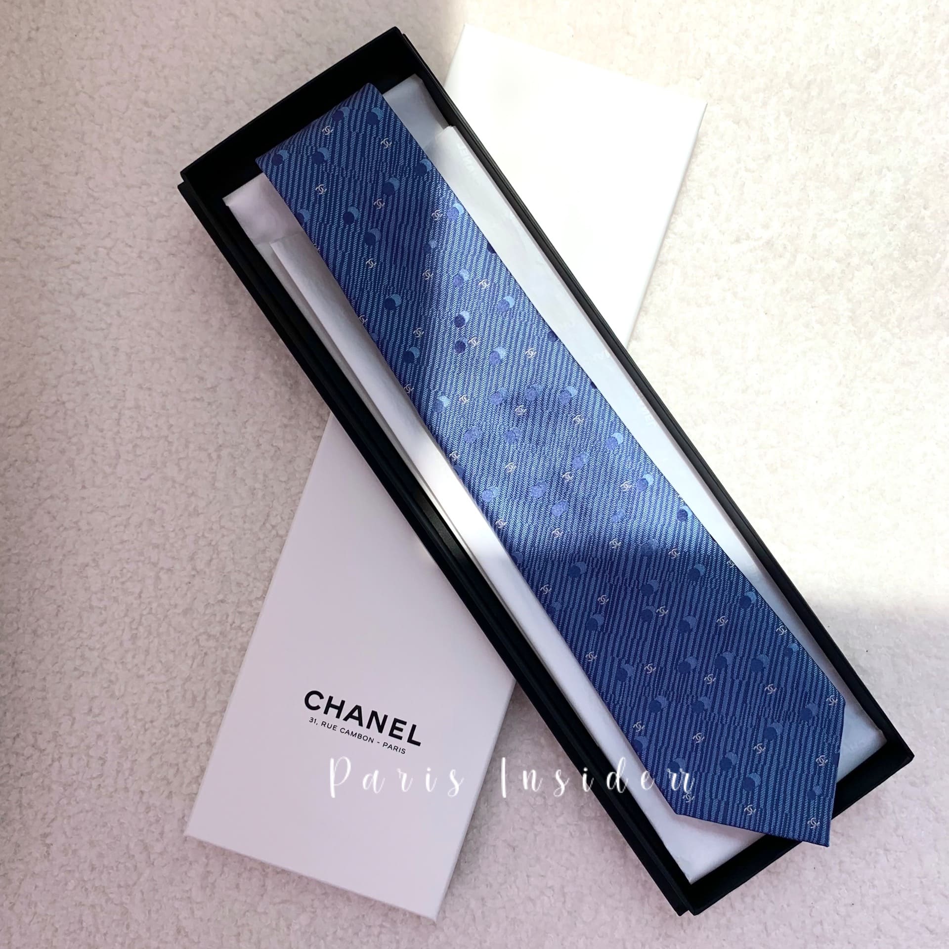 Chanel Dot Pattern CC Logo Tie Blue