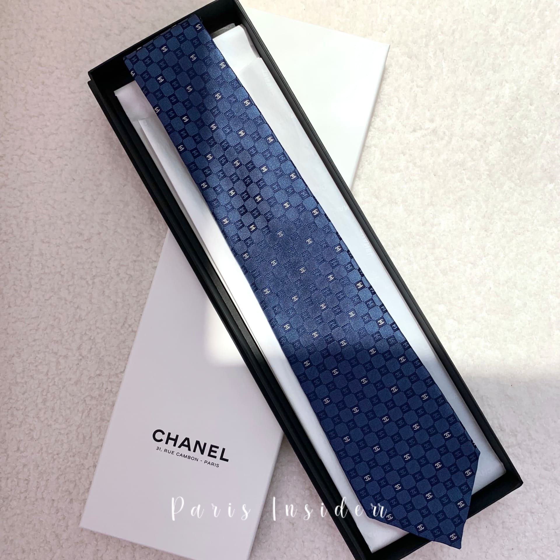 Chanel Checkered Pattern Tie Blue