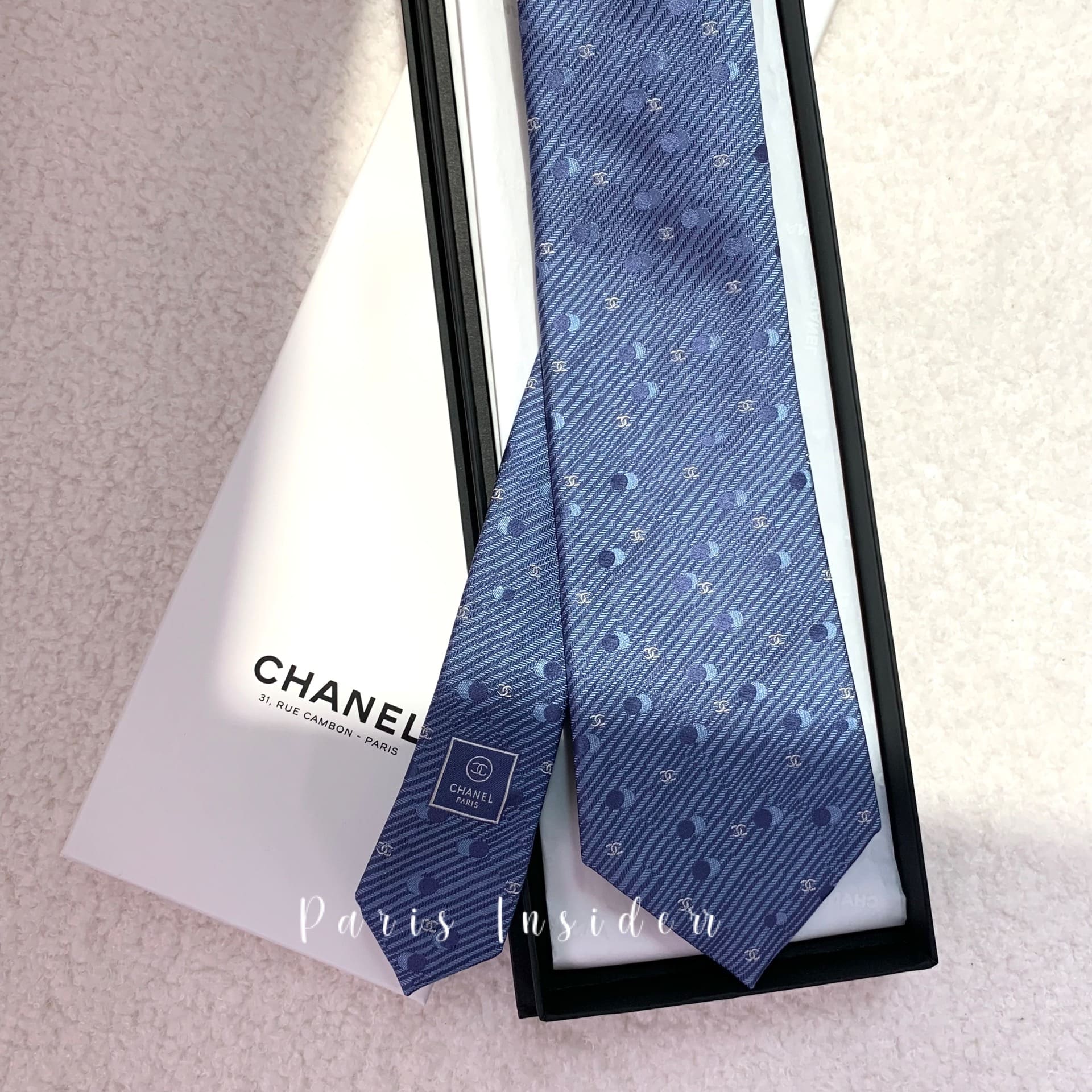 Chanel Dot Pattern CC Logo Tie Blue - Image 2