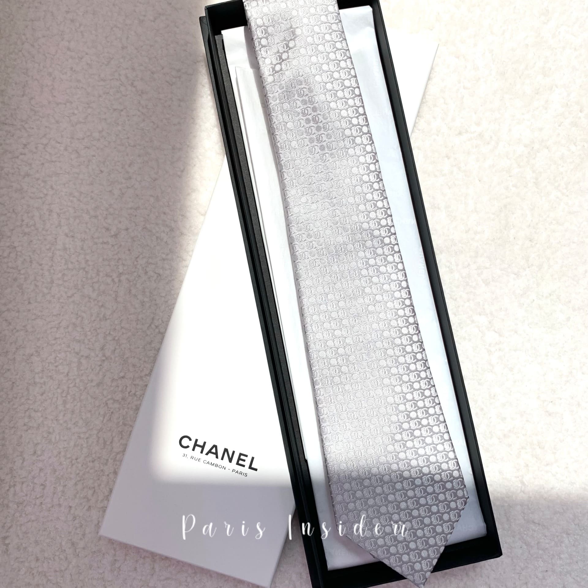 Chanel Dot Pattern CC Logo Tie Silver