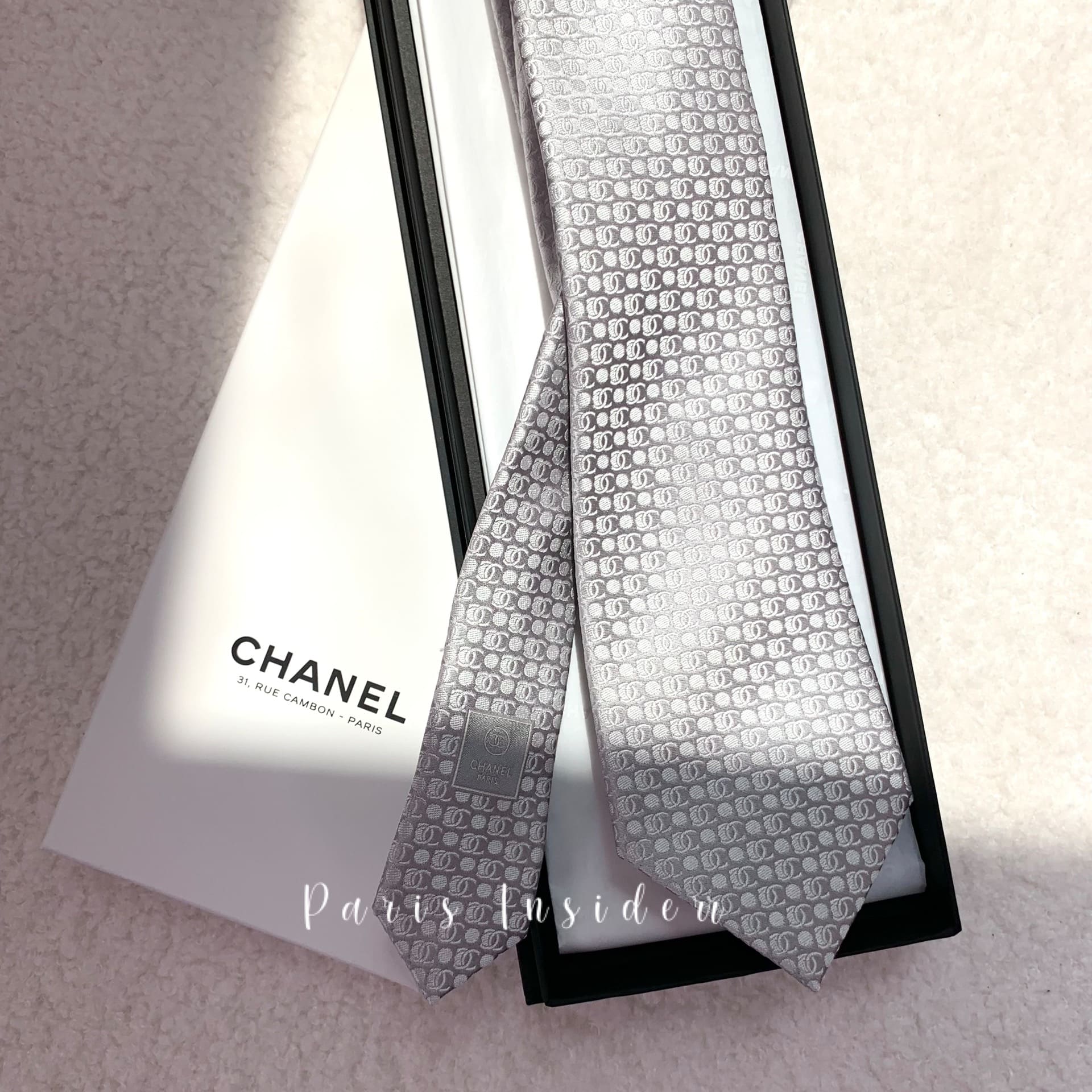 Chanel Dot Pattern CC Logo Tie Silver - Image 2