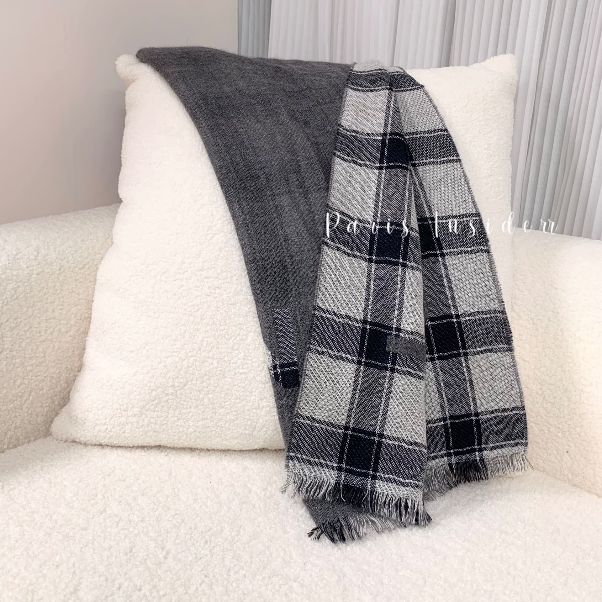 Chanel Checkered Pattern Scarf Black With Grey - Image 3