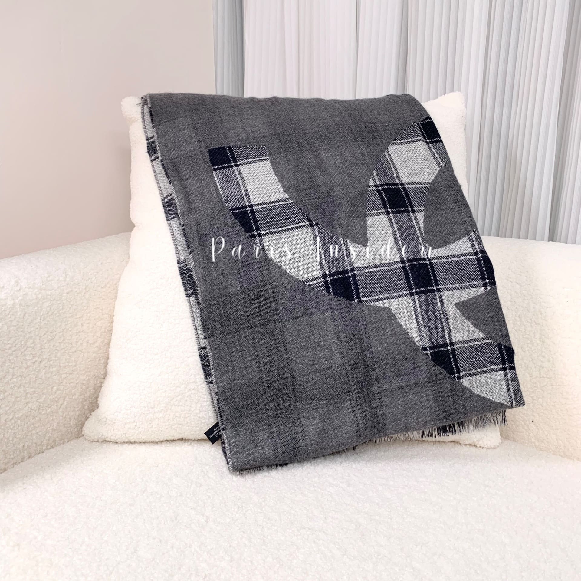 Chanel Checkered Pattern Scarf Black With Grey - Image 2