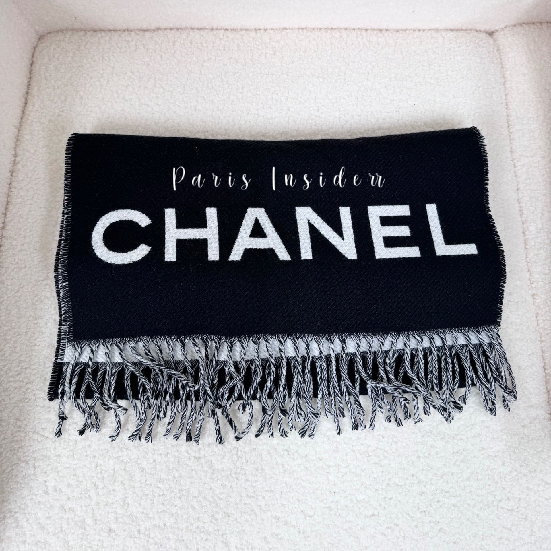 Chanel CC Logo Scarf Black With White Aab010 - Image 2