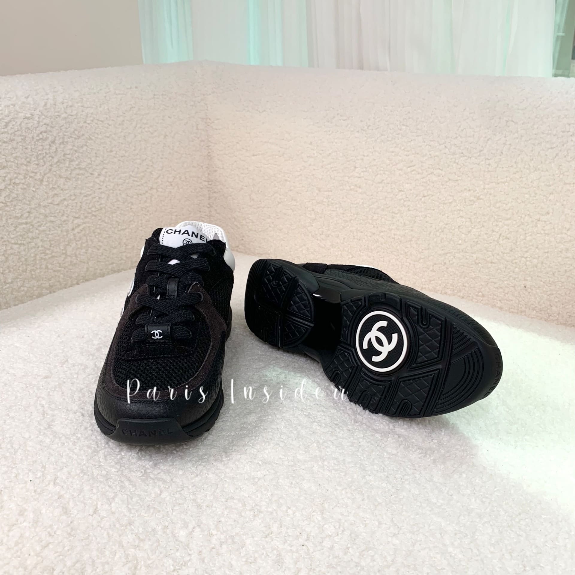 Chanel CC Logo Black Mesh Sneakers - Image 3