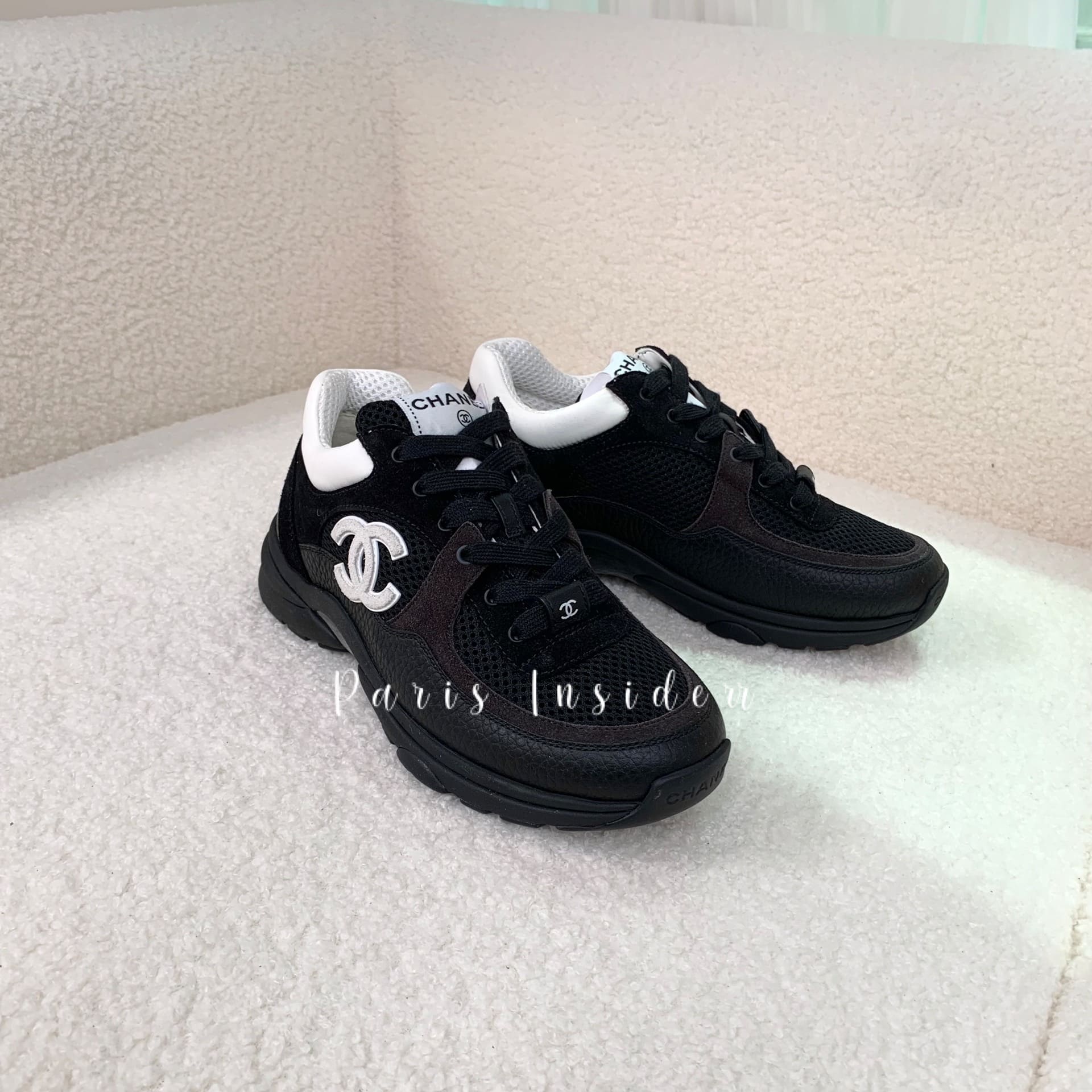 Chanel CC Logo Black Mesh Sneakers - Image 2