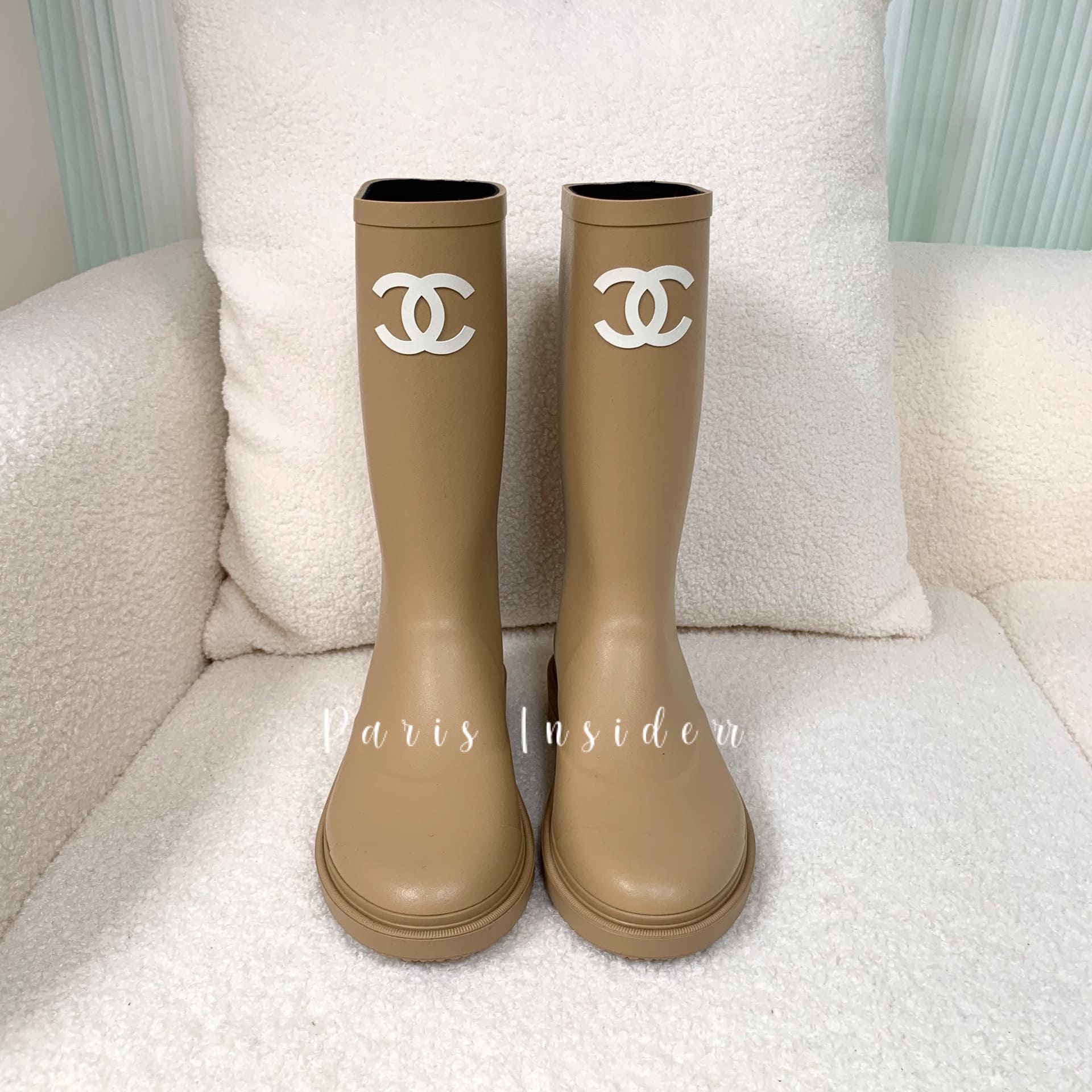 Chanel CC Logo Beige Rain Boots G39620