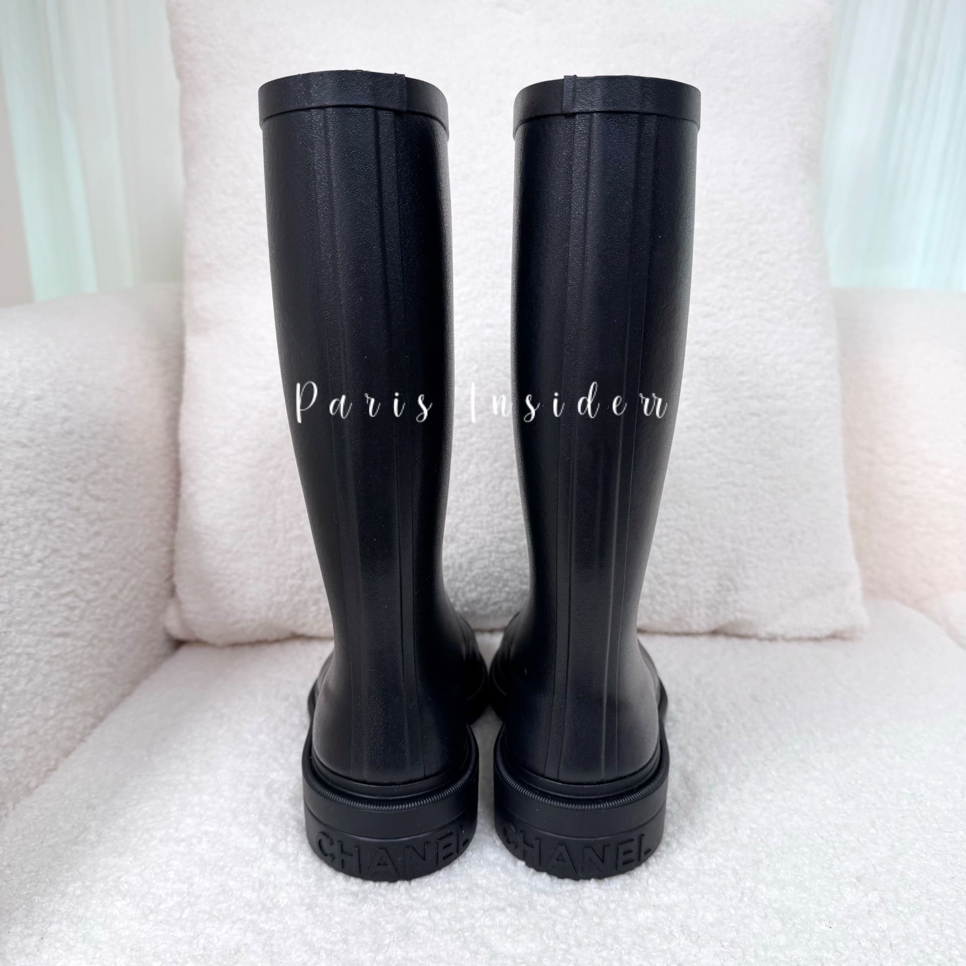 Chanel CC Logo Black Rain Boots G39620 - Image 3