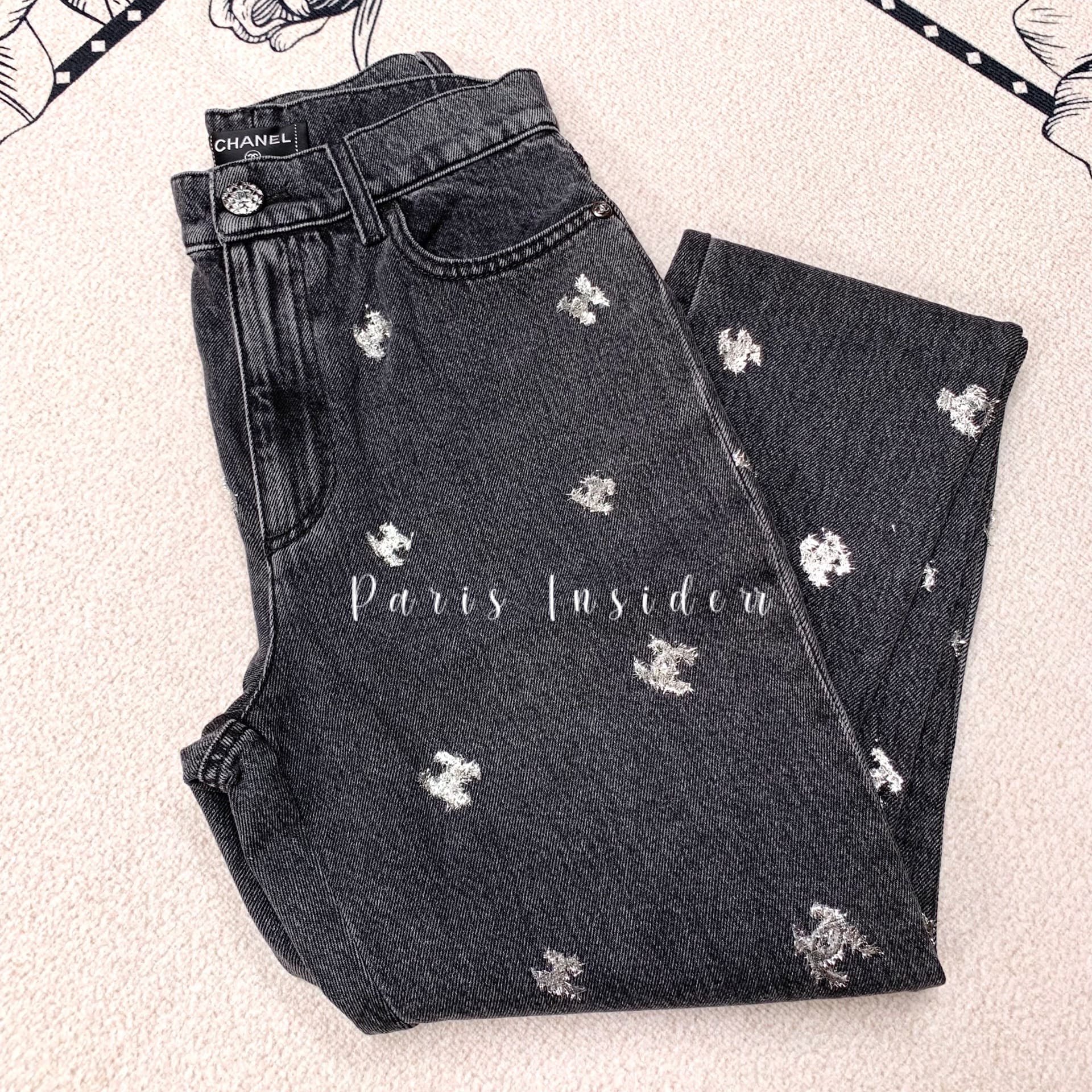 Chanel CC Logo Washed Black Jeans