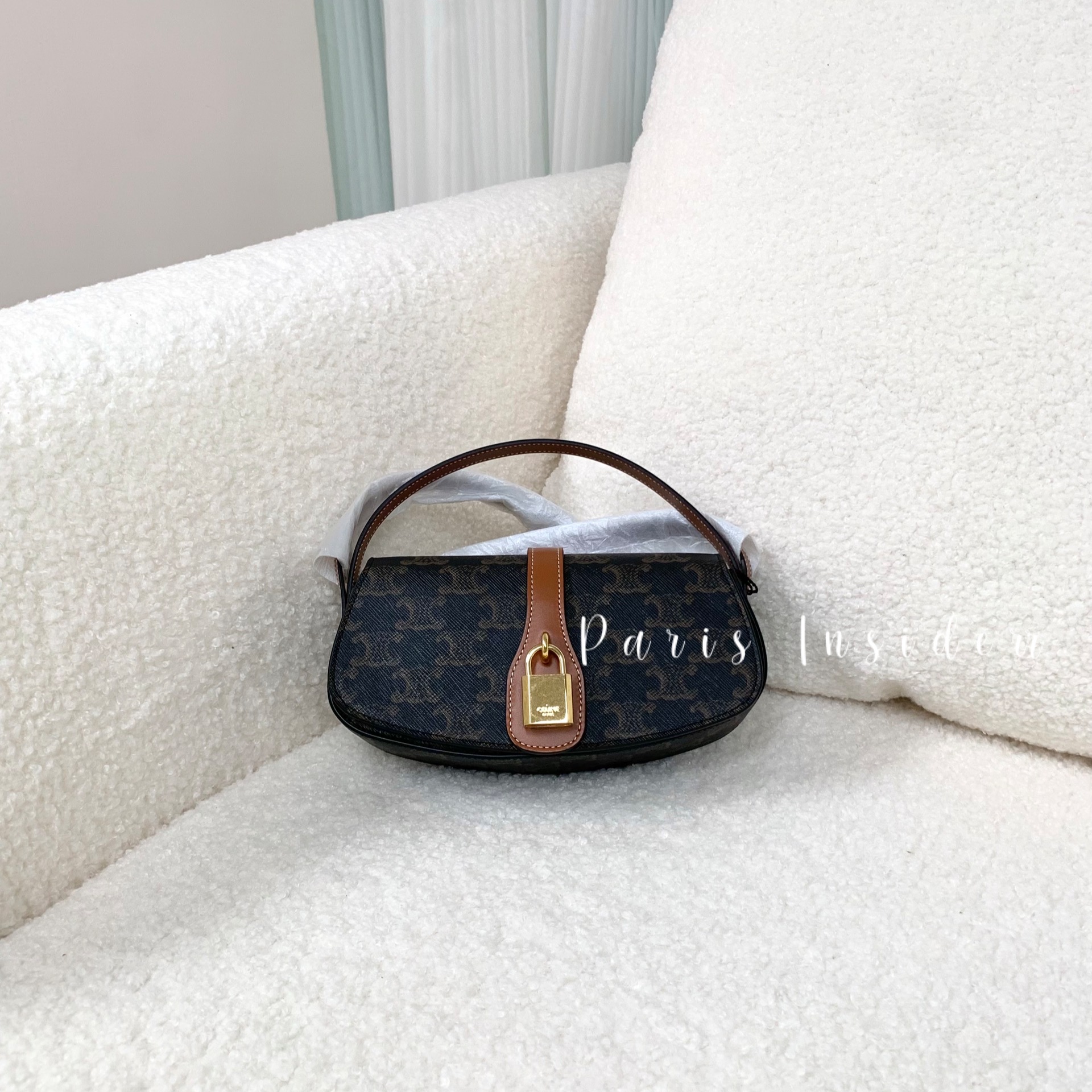 Celine Triomphe Logo Clutch On Strap Tabou Tan