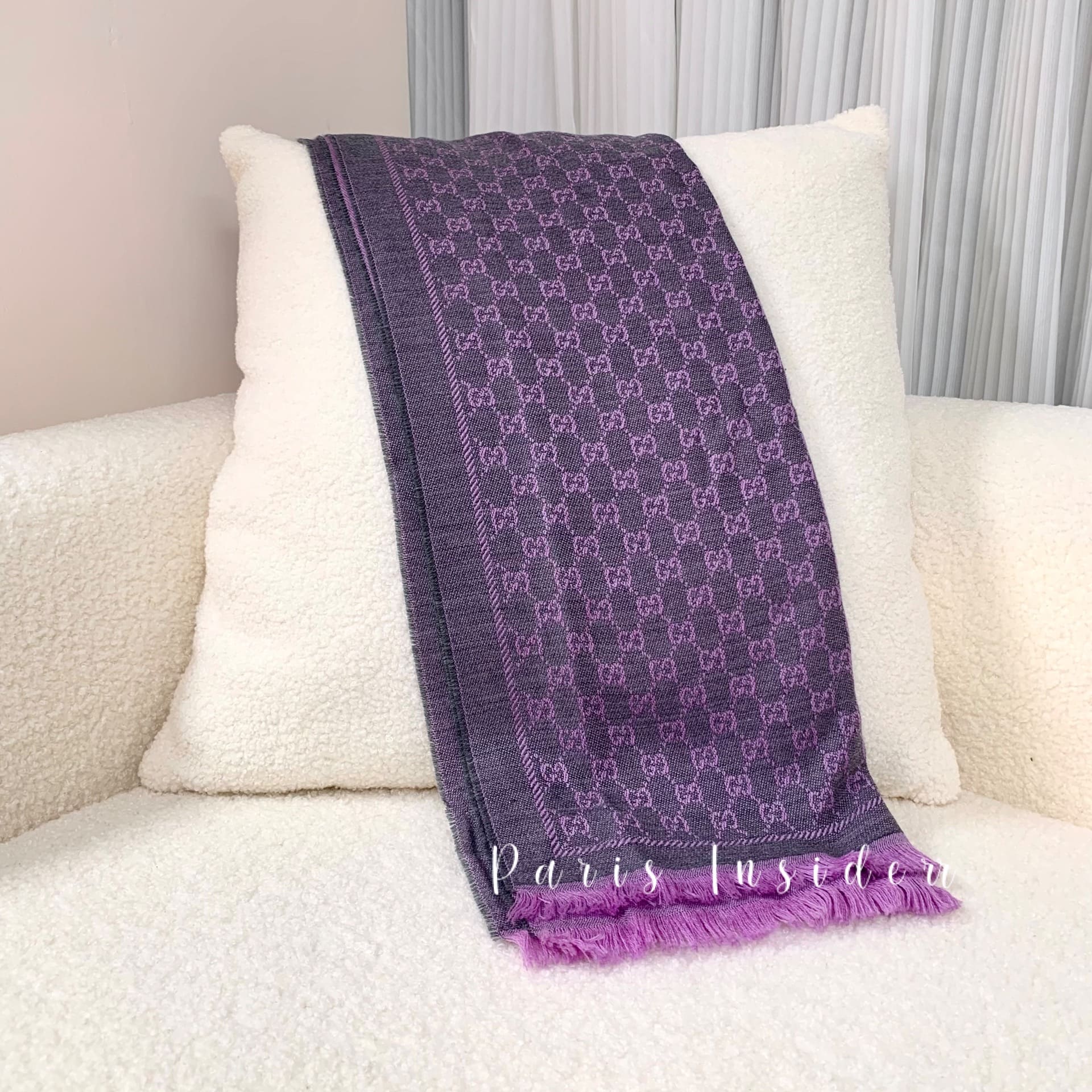 Gucci GG Wool Scarf - Grey And Purple 灰紫