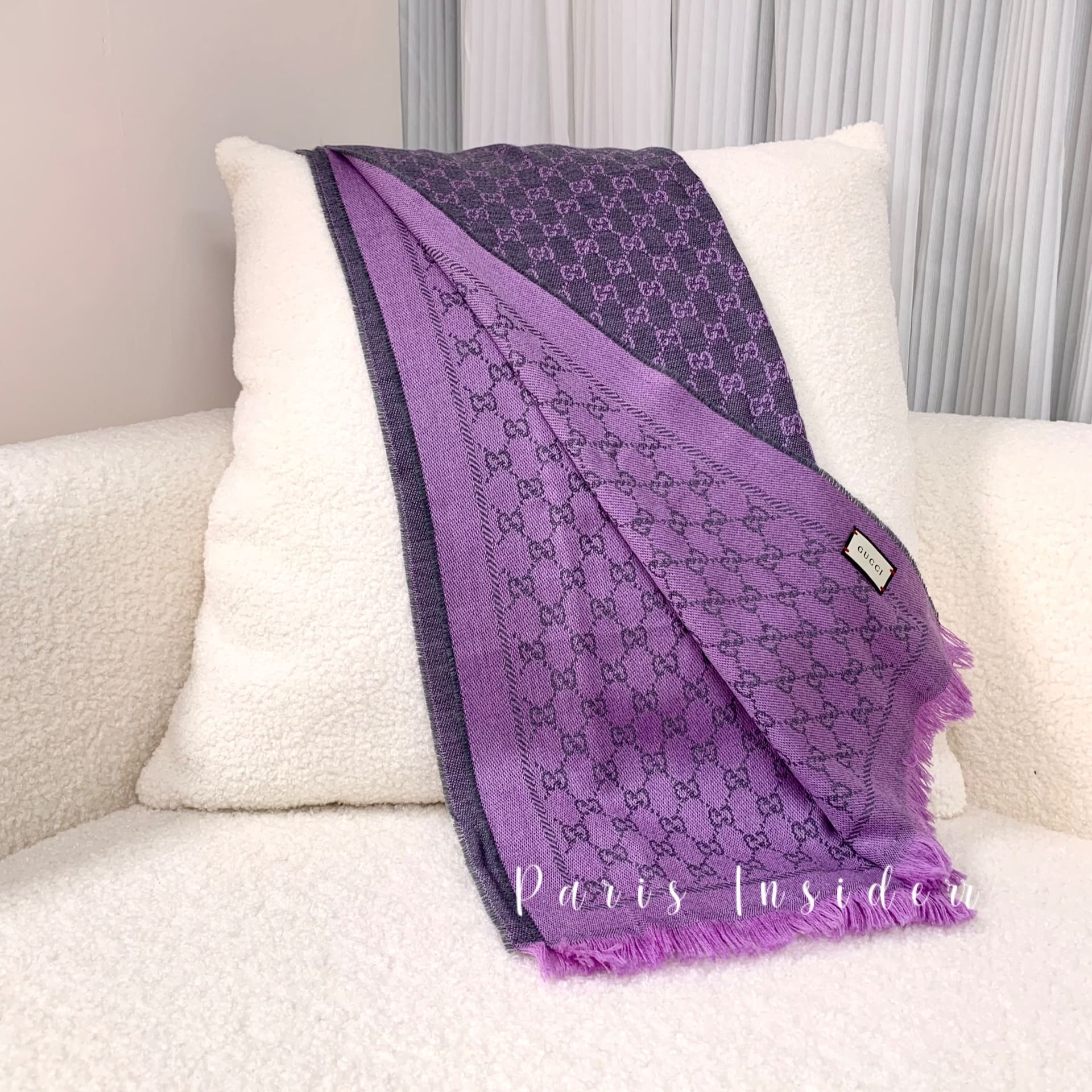 Gucci GG Wool Scarf - Grey And Purple 灰紫 - Image 2