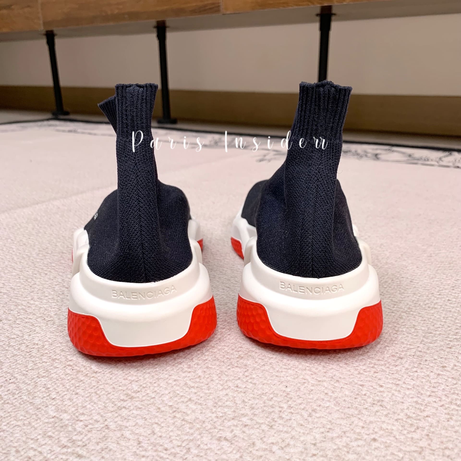 Balenciaga Speed 2.0 Recycled Knit Sneakers Black Red Sole - Image 3