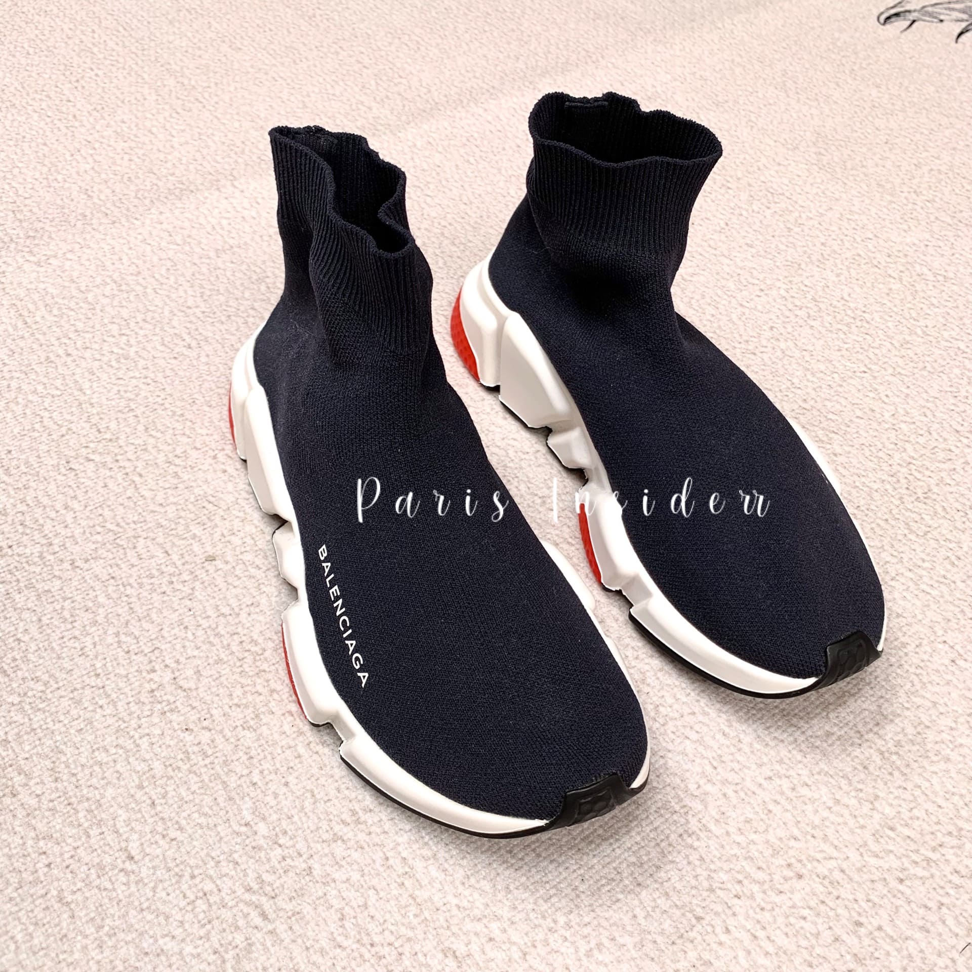 Balenciaga Speed 2.0 Recycled Knit Sneakers Black Red Sole - Image 2