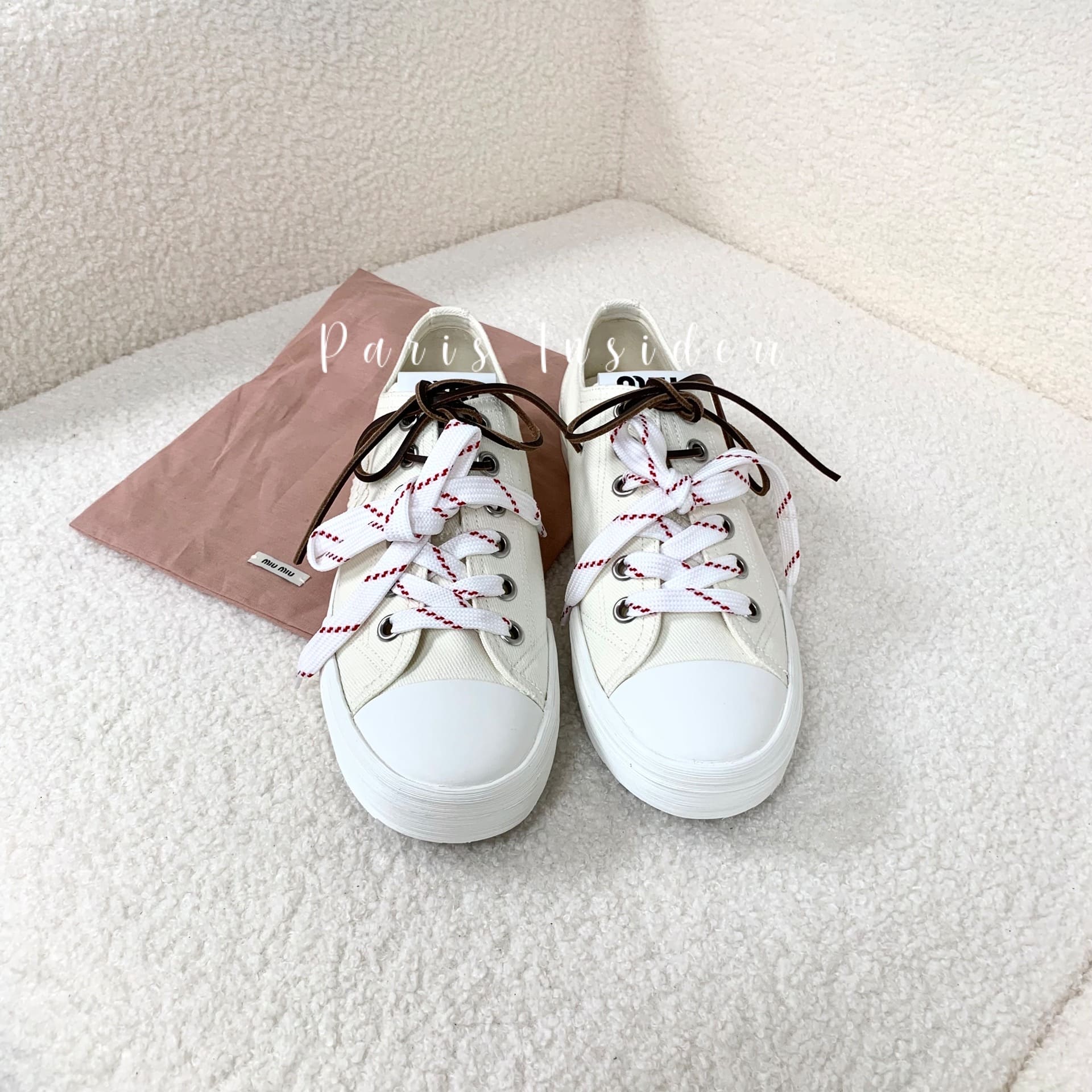 Miu Miu Ivory Washed Denim Sneakers