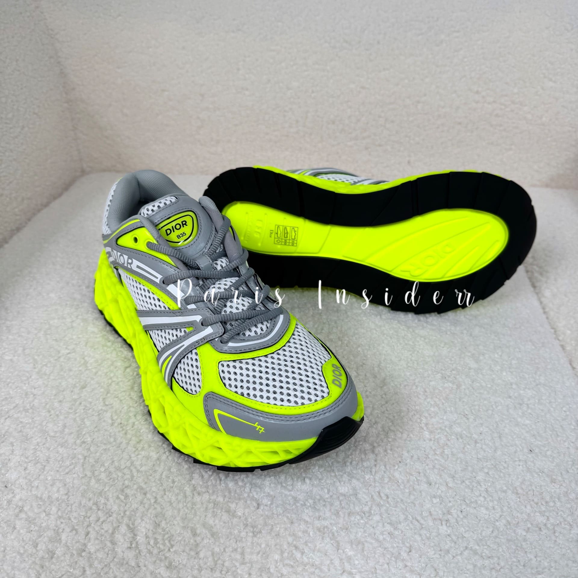 Christian Dior B35 NXXT Sneakers – Limited And Numbered Edition Neon Yellow With Light Gray - Image 2
