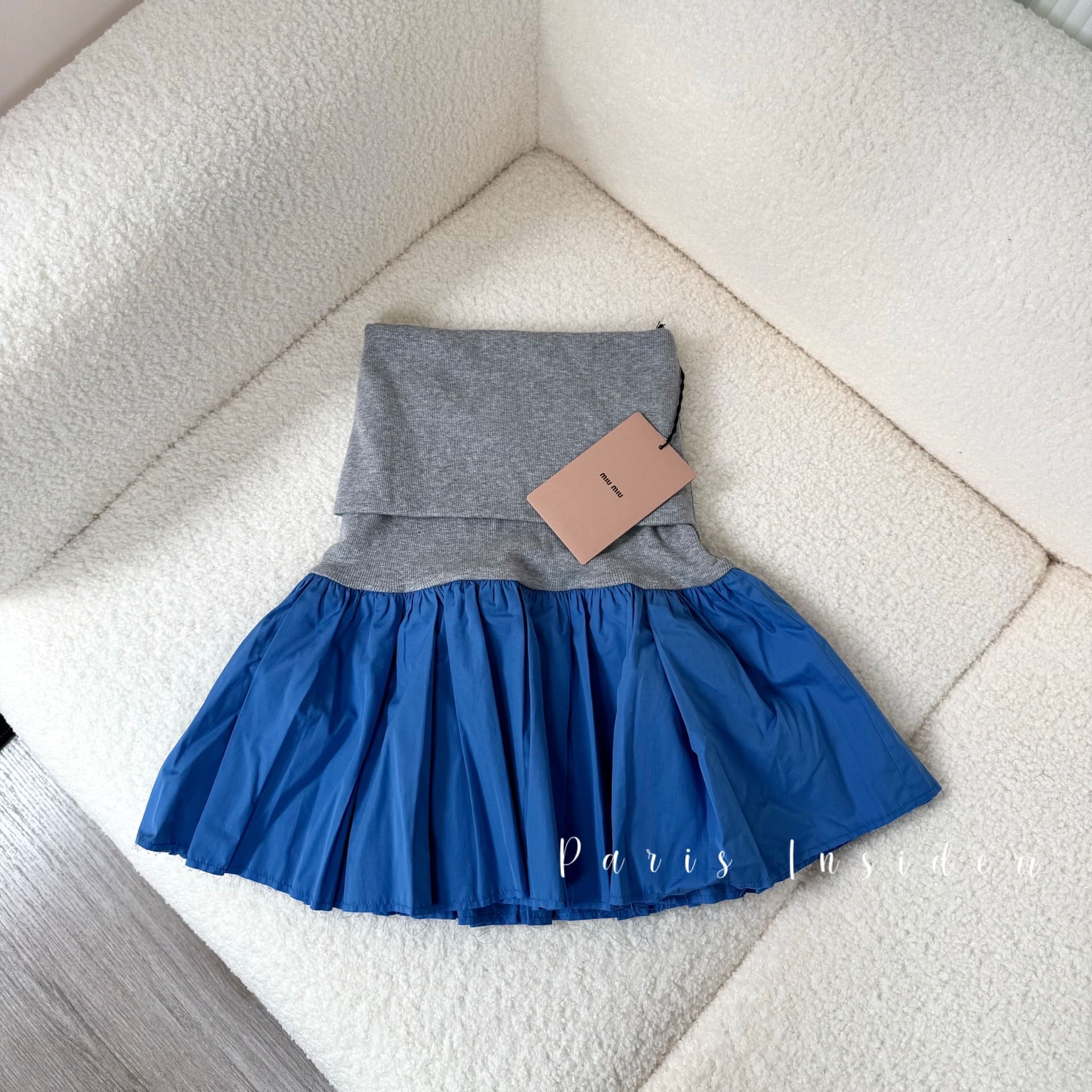 Miu Miu Grey With Periwinkle Poplin and Jersey Miniskirt