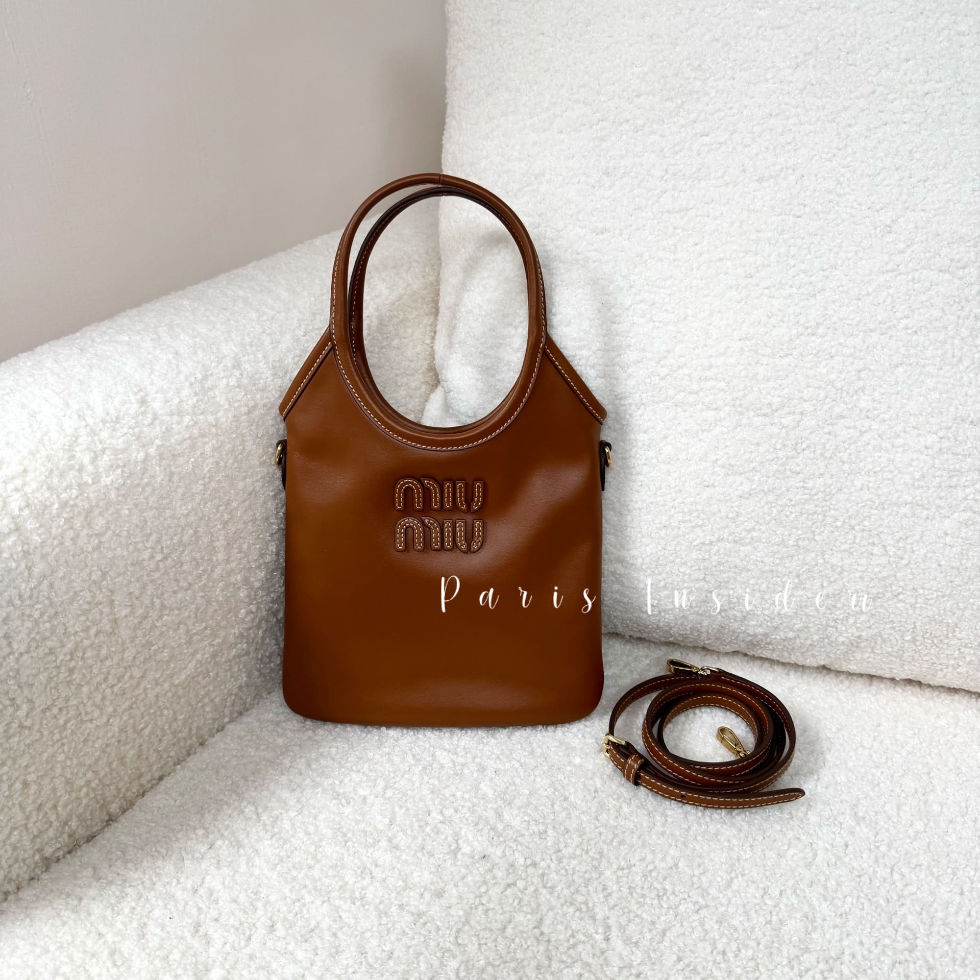Miu Miu Mini Ivy Leather Handbag Cognac