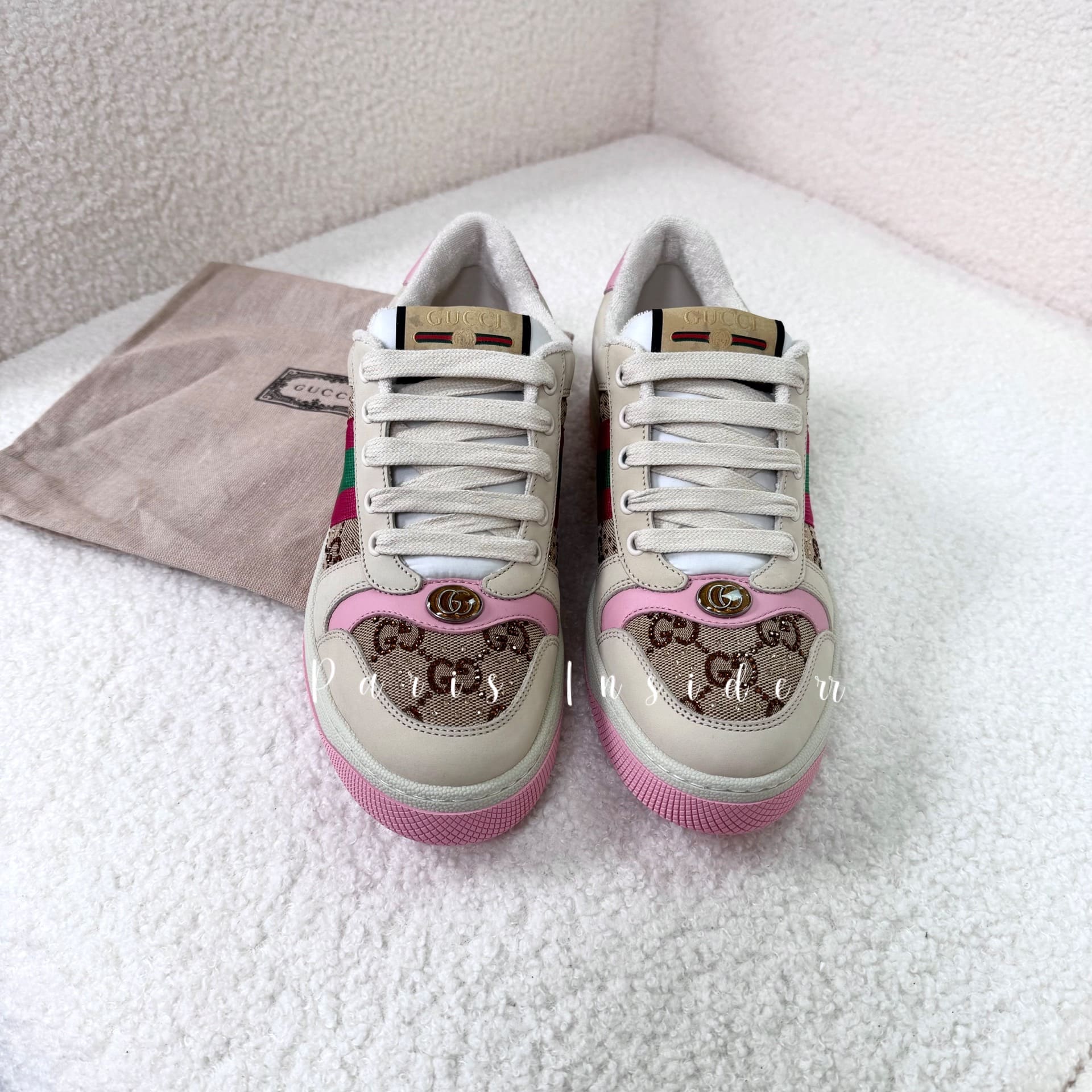 Gucci Screener Crystals Sneakers - Beige And Ebony 米色拼烏木