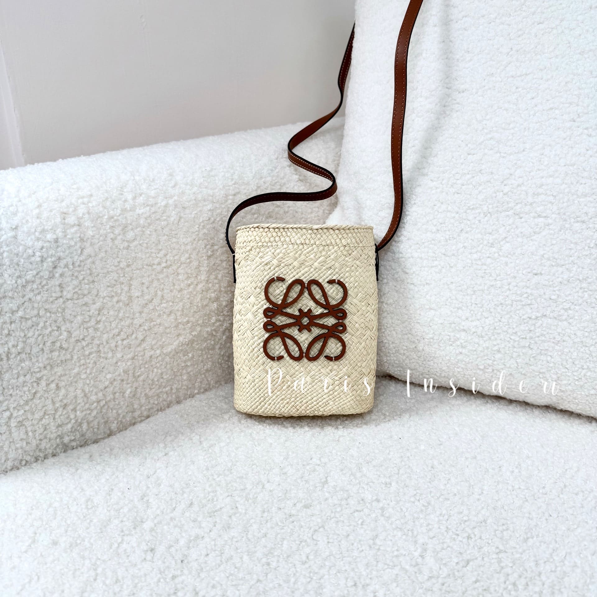 Loewe Iraca Palm Square pocket - Natural With Tan 自然色拼棕色