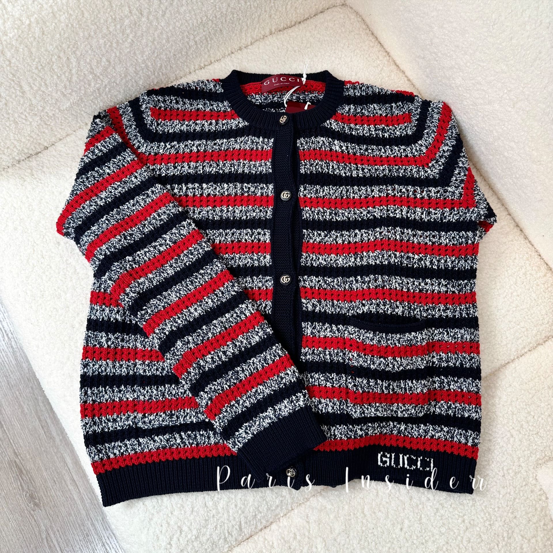 Gucci Striped Cotton Cardigan With Intarsia - Navy And Red 海軍藍拼紅色