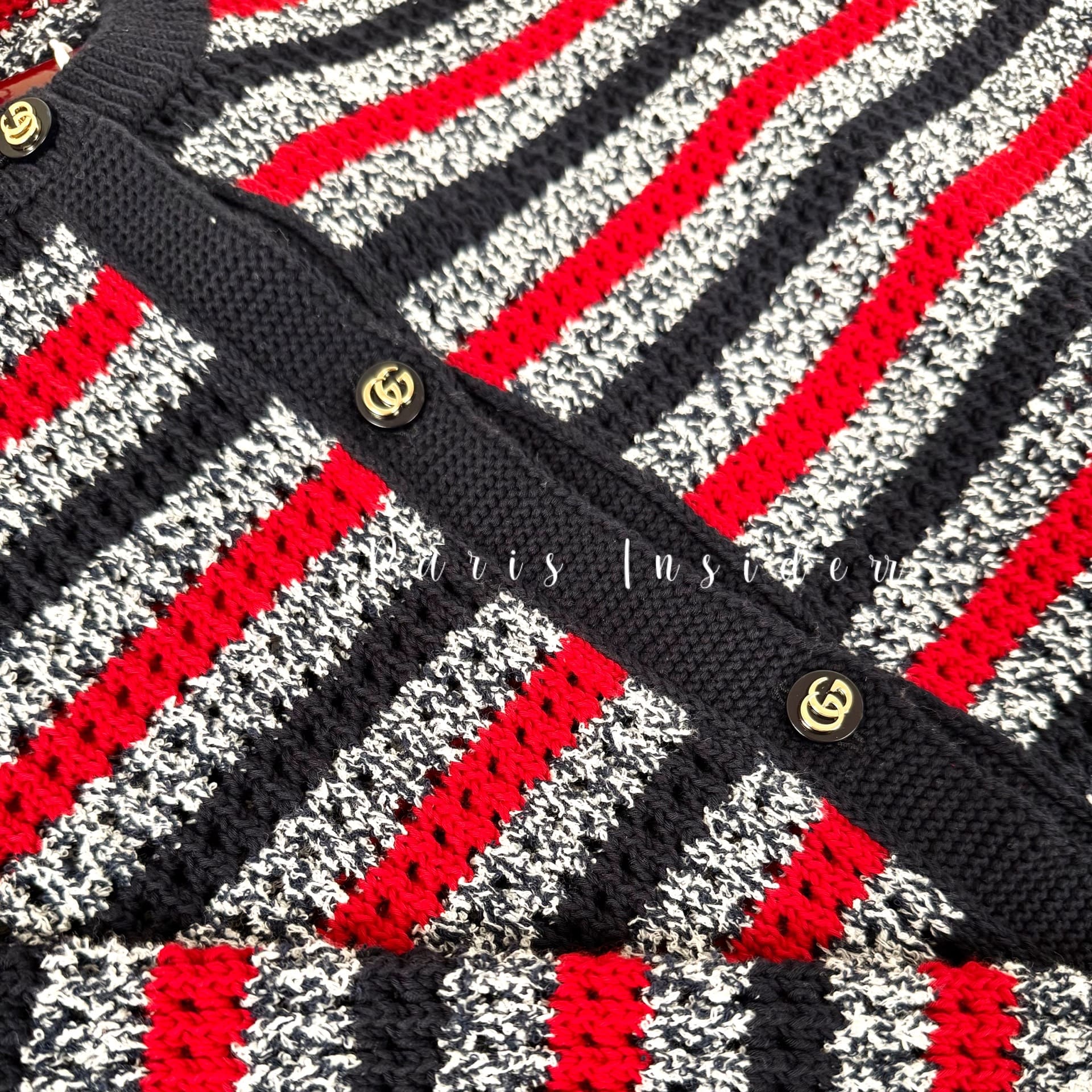 Gucci Striped Cotton Cardigan With Intarsia - Navy And Red 海軍藍拼紅色 - Image 3