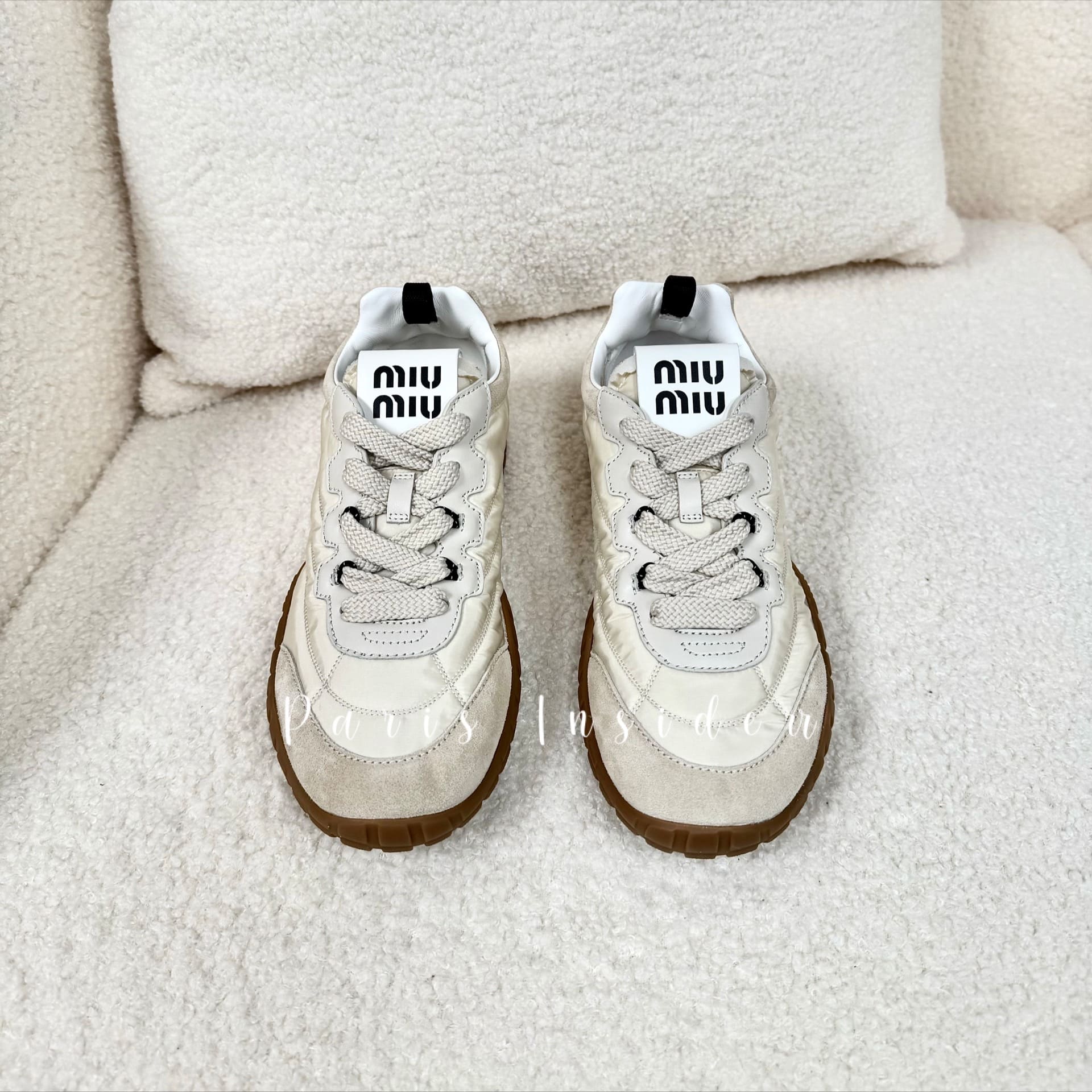 Miu Miu Tyre Technical Fabric And Suede Sneakers - Ivory 象牙白